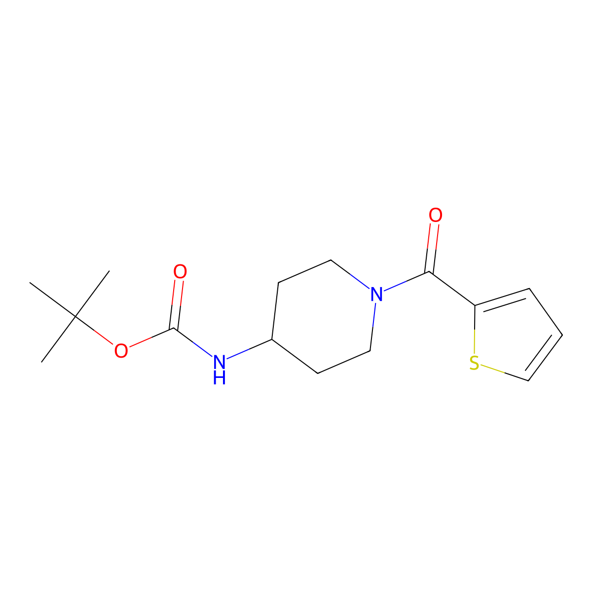 Tert-butyl (1-(thiophene-2-carbonyl)piperidin-4-yl)carbamate molecular structure, CAS 651292-83-0