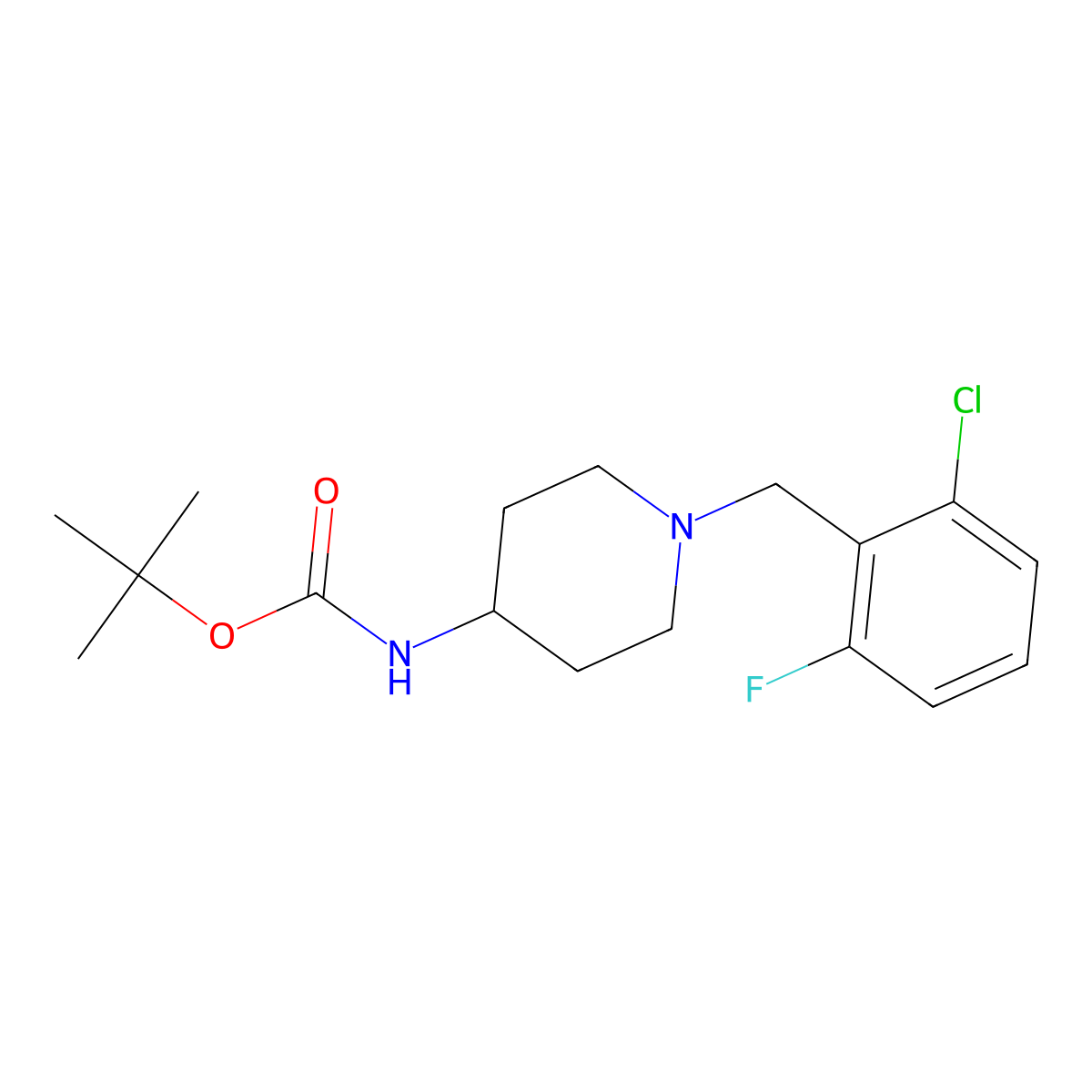 tert-Butyl 1-(2-chloro-6-fluorobenzyl)piperidin-4-ylcarbamate molecular structure, CAS 651292-90-9