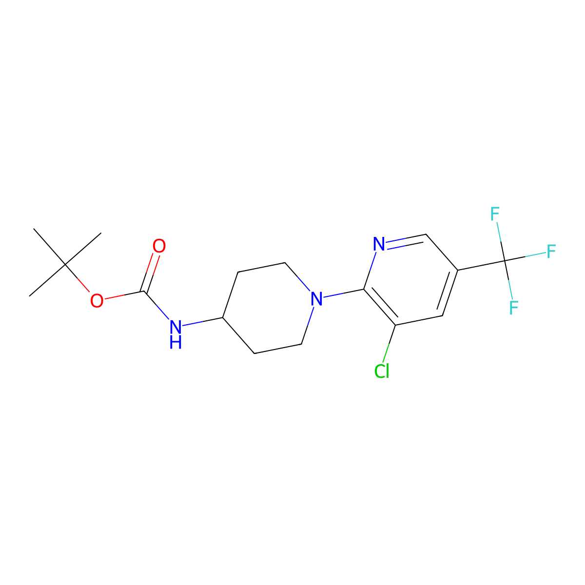 Tert-butyl (1-(3-chloro-5-(trifluoromethyl)pyridin-2-yl)piperidin-4-yl)carbamate molecular structure, CAS 651292-91-0