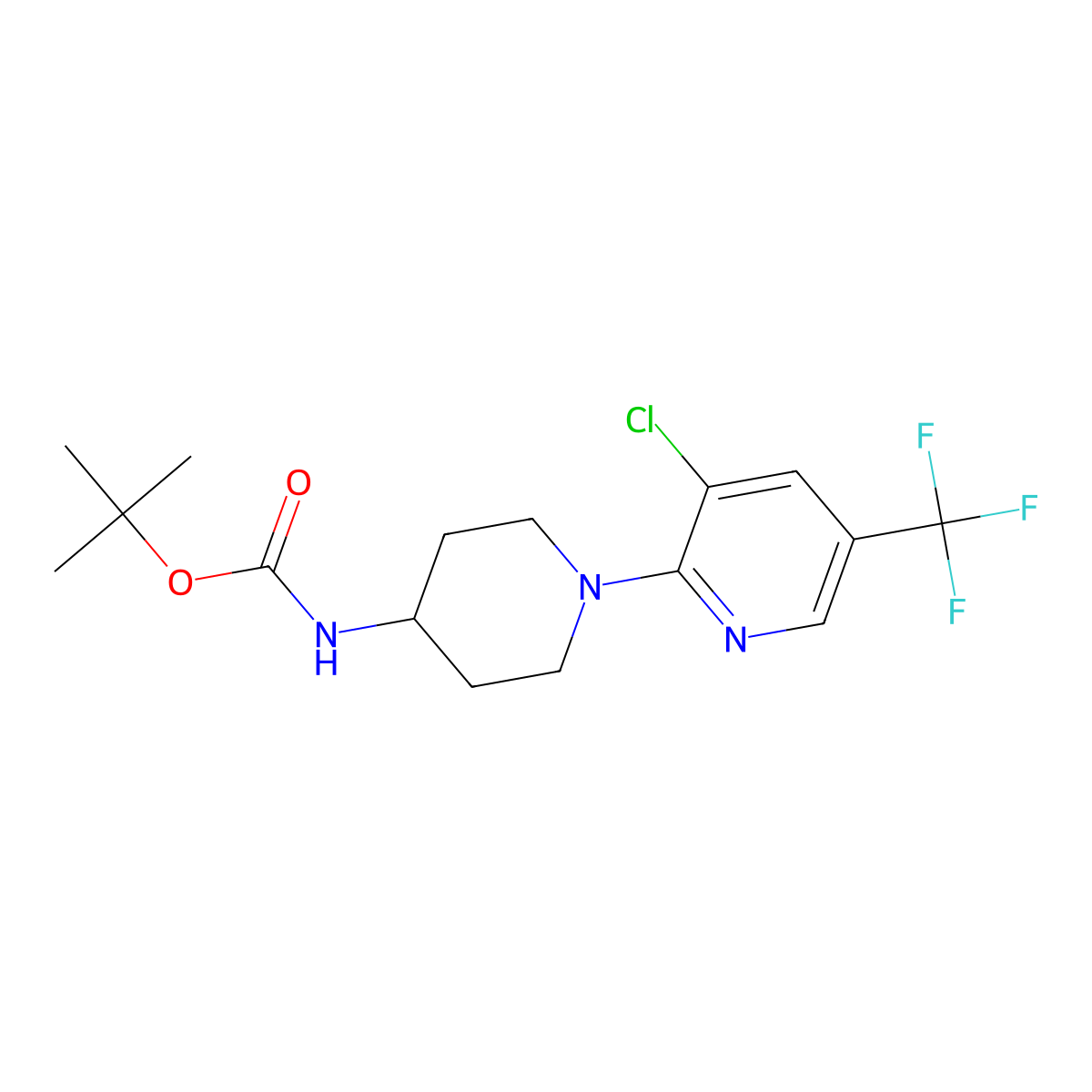 Tert-butyl (1-(3-chloro-5-(trifluoromethyl)pyridin-2-yl)piperidin-4-yl)carbamate molecular structure, CAS 651292-91-0