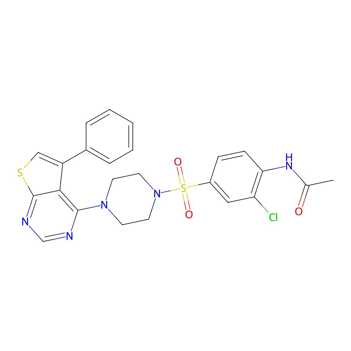 N-[2-Chloro-4-[[4-(5-phenylthieno[2,3-d]pyrimidin-4-yl)-1-piperazinyl]sulfonyl]phenyl]acetamide molecular structure, CAS 651293-37-7
