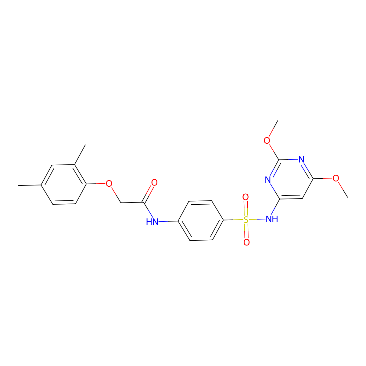 N-(4-{[(2,6-dimethoxy-4-pyrimidinyl)amino]sulfonyl}phenyl)-2-(2,4-dimethylphenoxy)acetamide molecular structure, CAS 651295-38-4