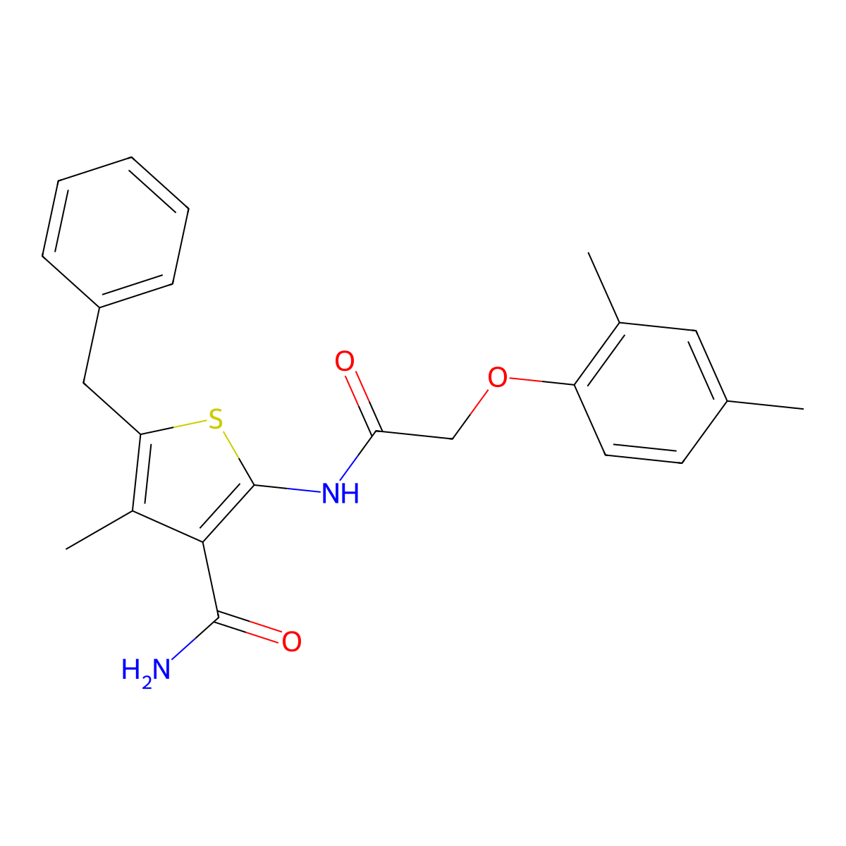 5-Benzyl-2-{[(2,4-dimethylphenoxy)acetyl]amino}-4-methyl-3-thiophenecarboxamide molecular structure, CAS 651295-52-2