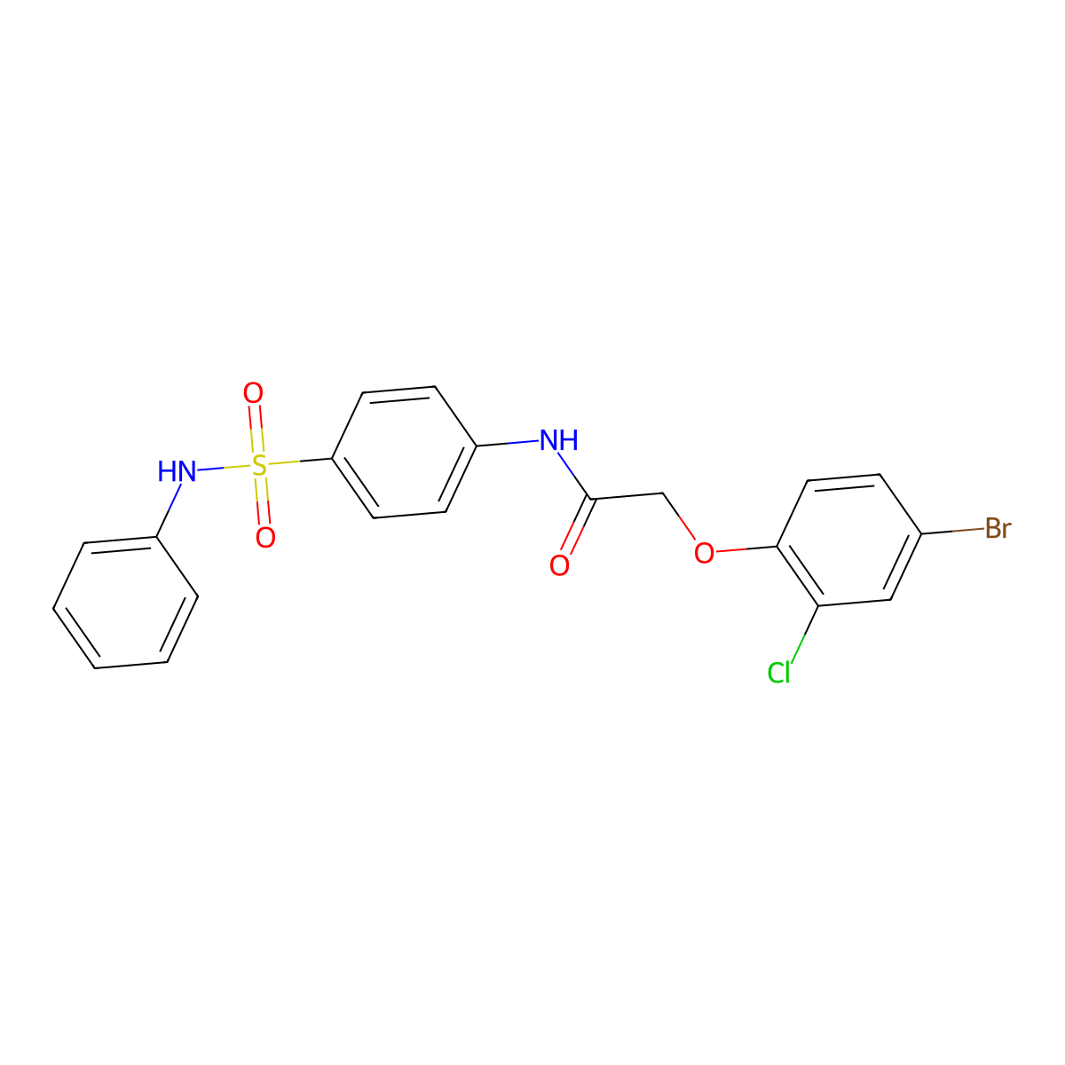2-(4-bromo-2-chlorophenoxy)-N-[4-(phenylsulfamoyl)phenyl]acetamide molecular structure, CAS 651296-57-0