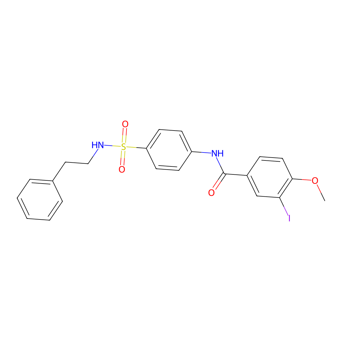 3-iodo-4-methoxy-N-{4-[(2-phenylethyl)sulfamoyl]phenyl}benzamide molecular structure, CAS 651296-82-1