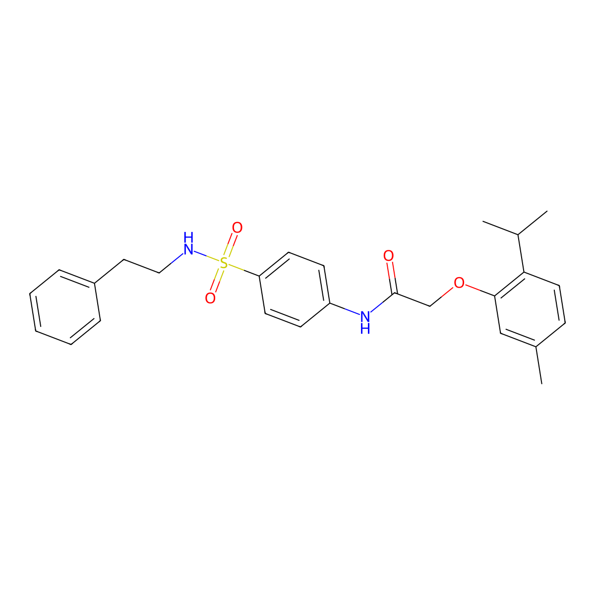 2-(2-isopropyl-5-methylphenoxy)-N-(4-{[(2-phenylethyl)amino]sulfonyl}phenyl)acetamide molecular structure, CAS 651297-03-9