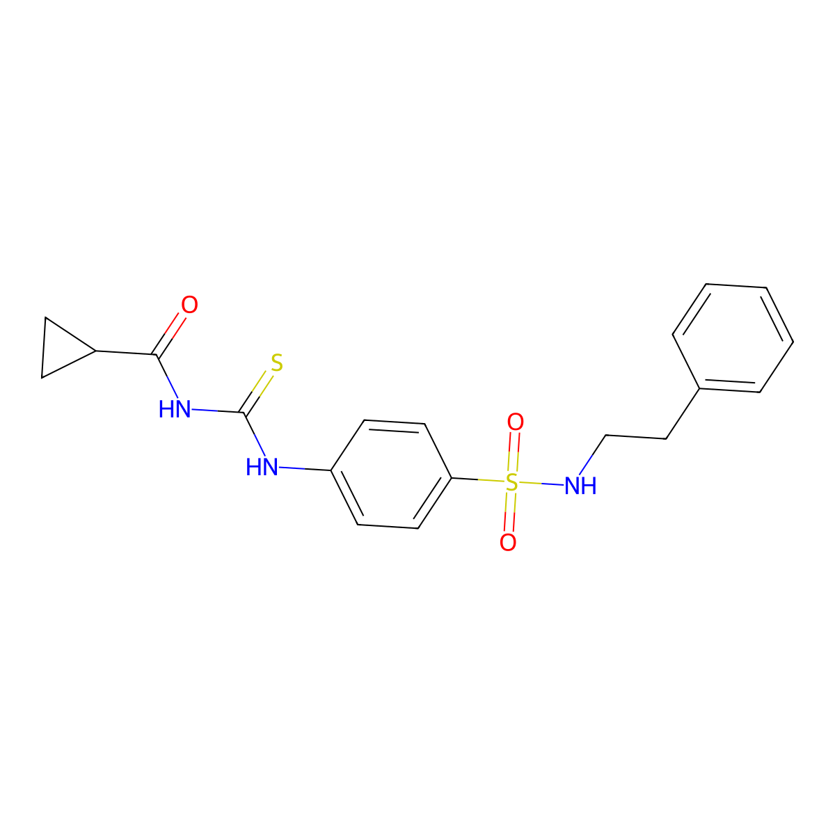 N-({4-[(2-phenylethyl)sulfamoyl]phenyl}carbamothioyl)cyclopropanecarboxamide molecular structure, CAS 651298-06-5