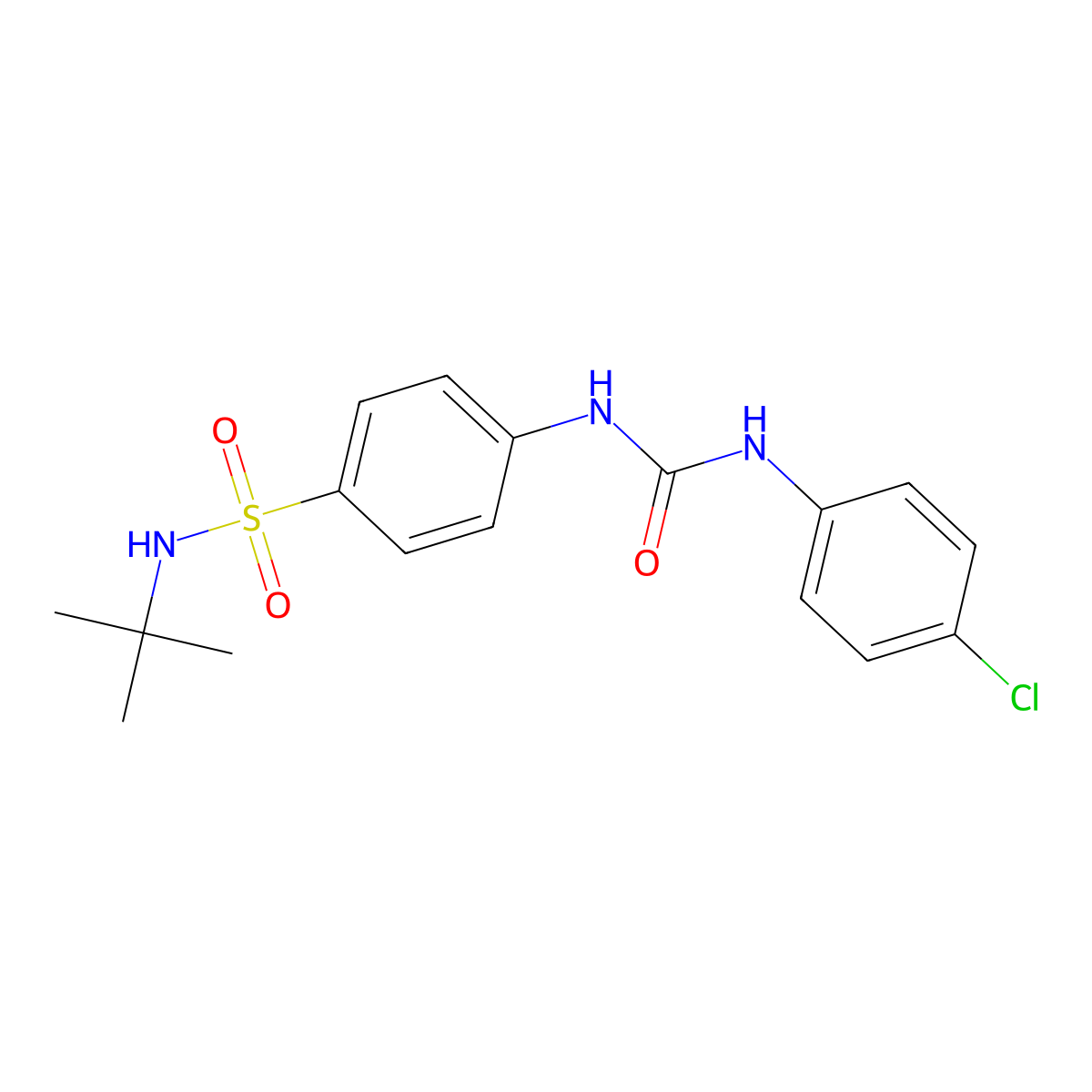1-[4-(Tert-butylsulfamoyl)phenyl]-3-(4-chlorophenyl)urea molecular structure, CAS 651298-66-7