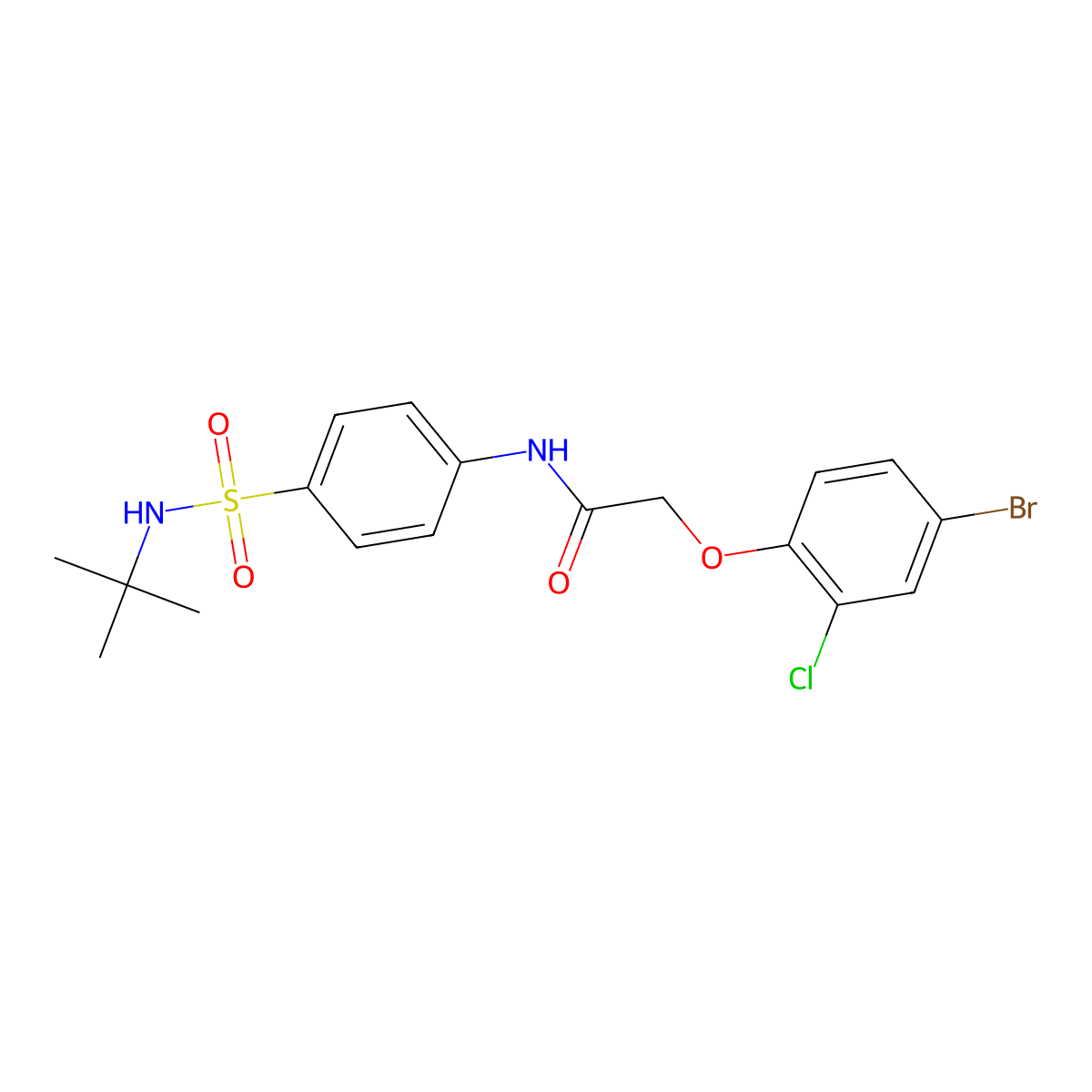 2-(4-bromo-2-chlorophenoxy)-N-[4-(tert-butylsulfamoyl)phenyl]acetamide molecular structure, CAS 651299-07-9