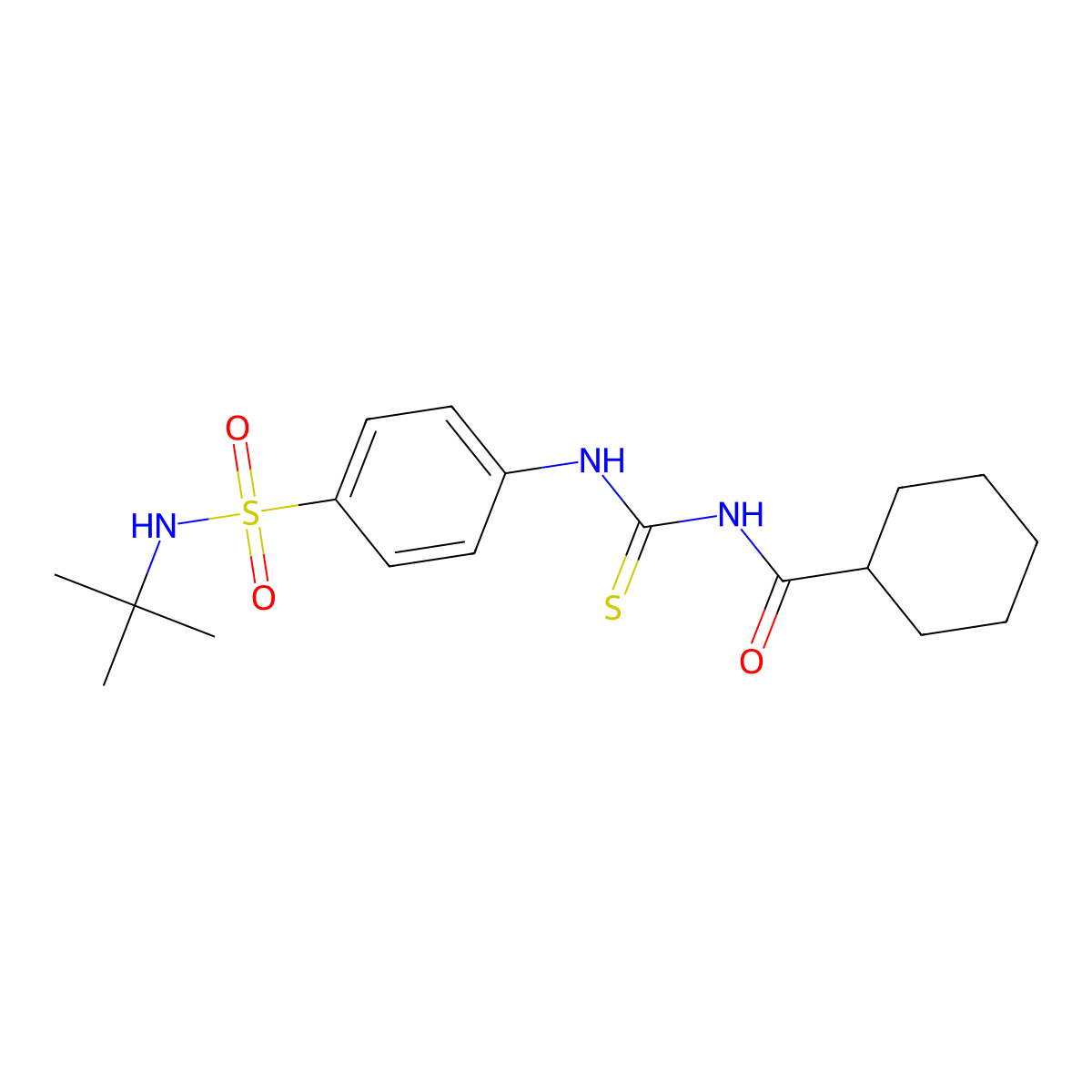 N-[[4-(tert-butylsulfamoyl)phenyl]carbamothioyl]cyclohexanecarboxamide molecular structure, CAS 651299-61-5