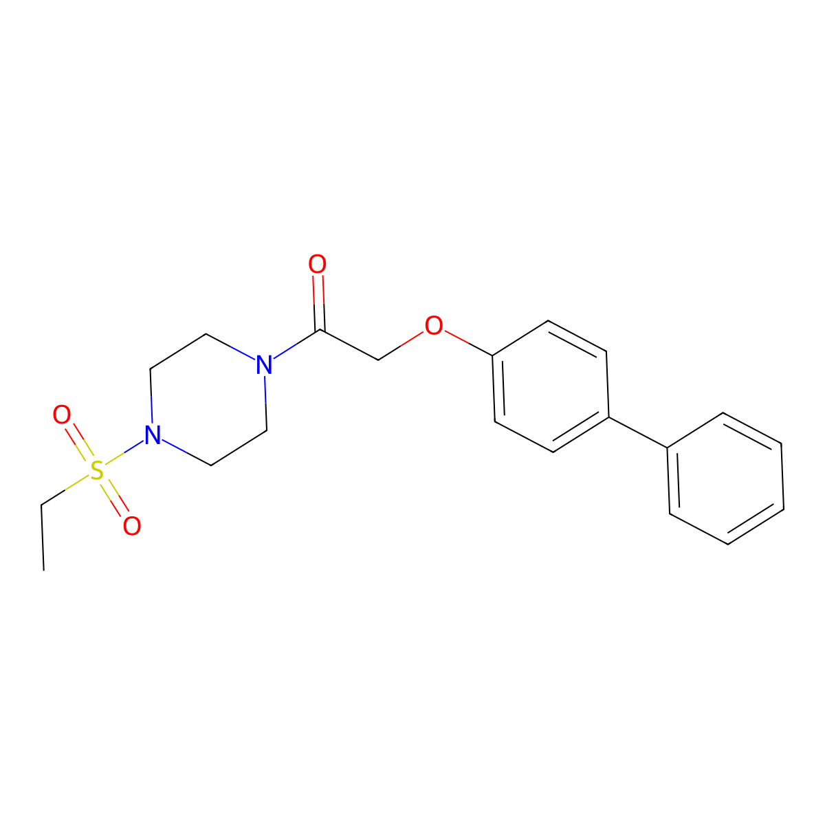 1-(4-Ethylsulfonylpiperazin-1-yl)-2-(4-phenylphenoxy)ethanone molecular structure, CAS 6513-80-0