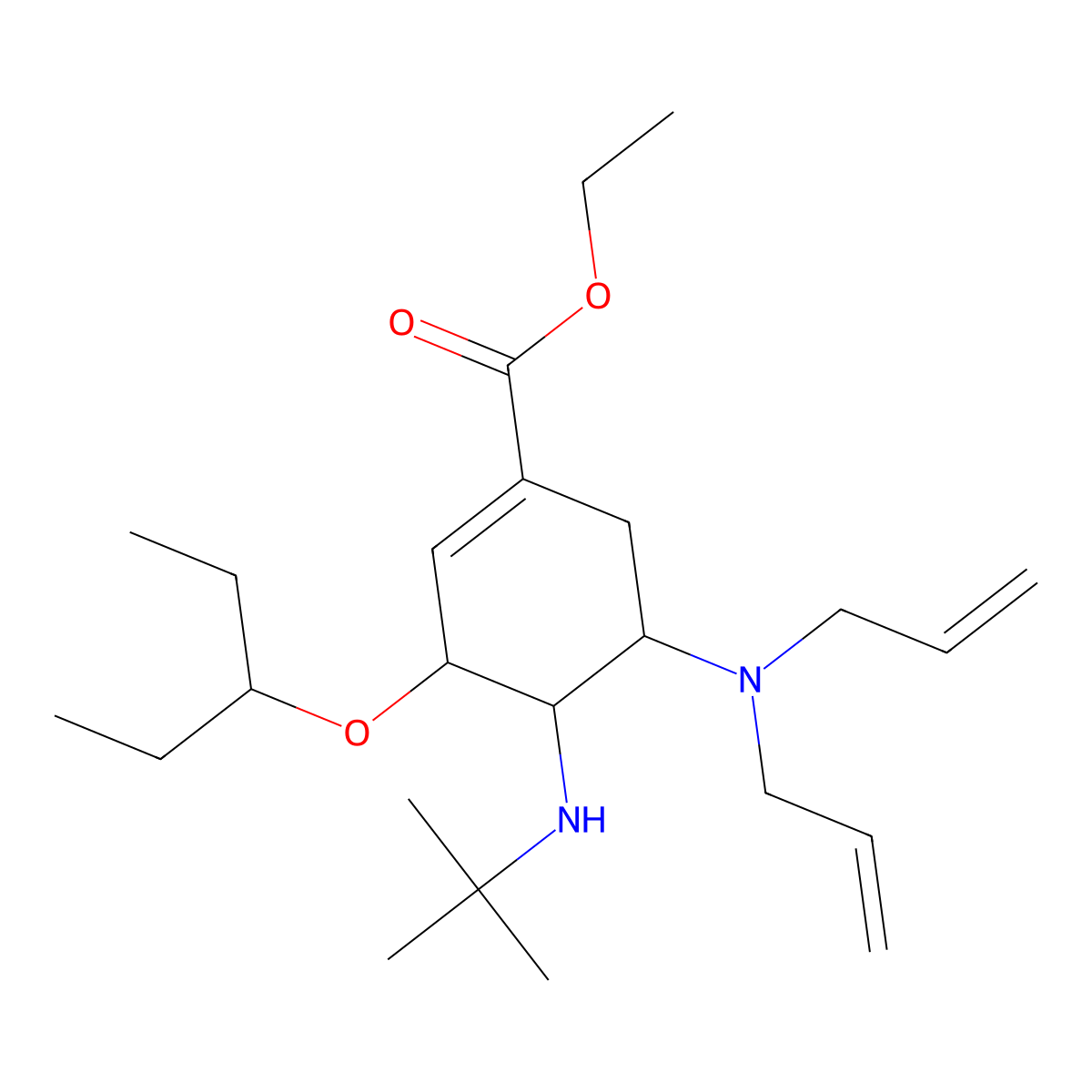 (3R,4R,5S)-Ethyl 4-(tert-butylamino)-5-(diallylamino)-3-(pentan-3-yloxy)cyclohex-1-enecarboxylate molecular structure, CAS 651324-06-0