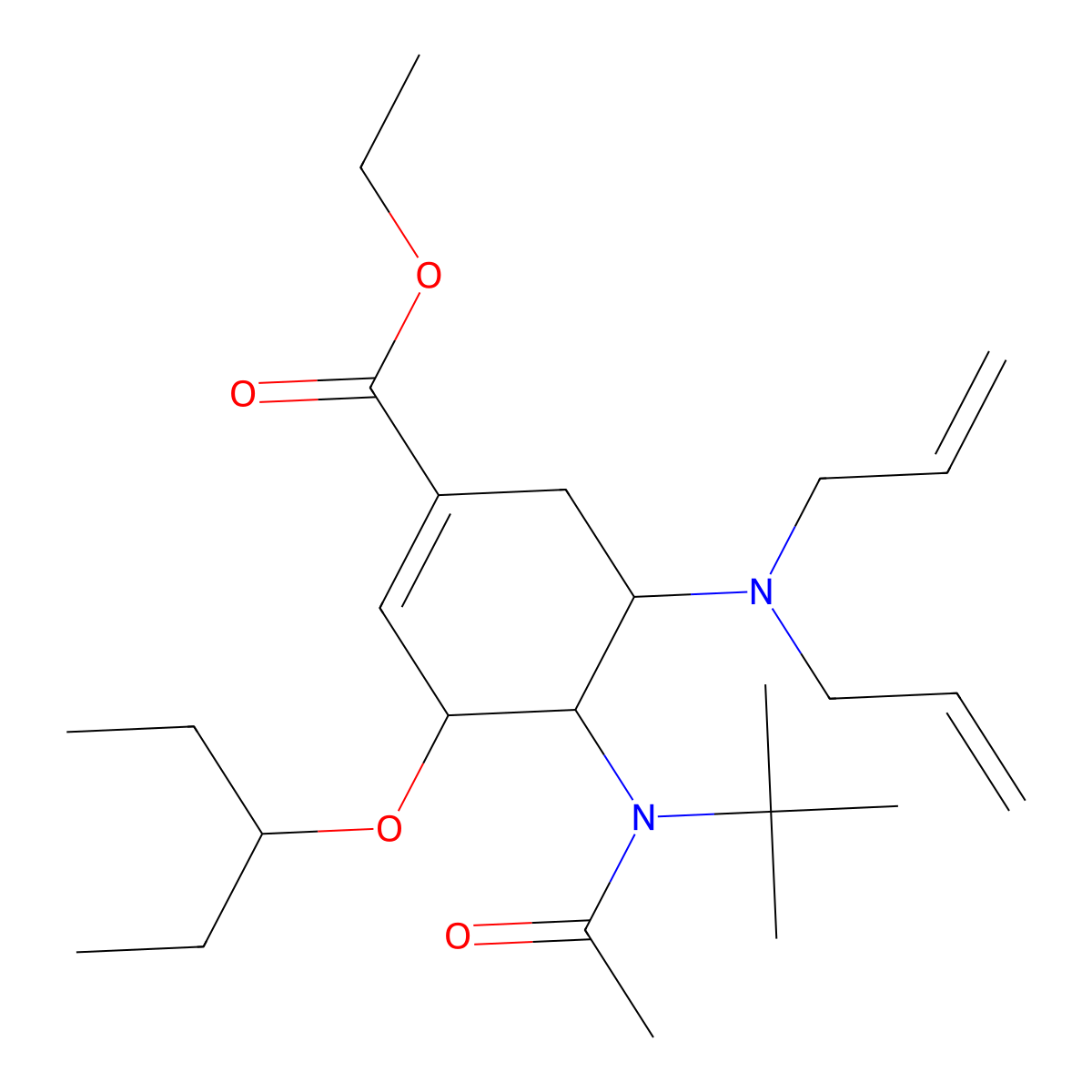 (3R,4r,5s)-ethyl 4-(n-(tert-butyl)acetamido)-5-(diallylamino)-3-(pentan-3-yloxy)cyclohex-1-enecarboxylate molecular structure, CAS 651324-07-1