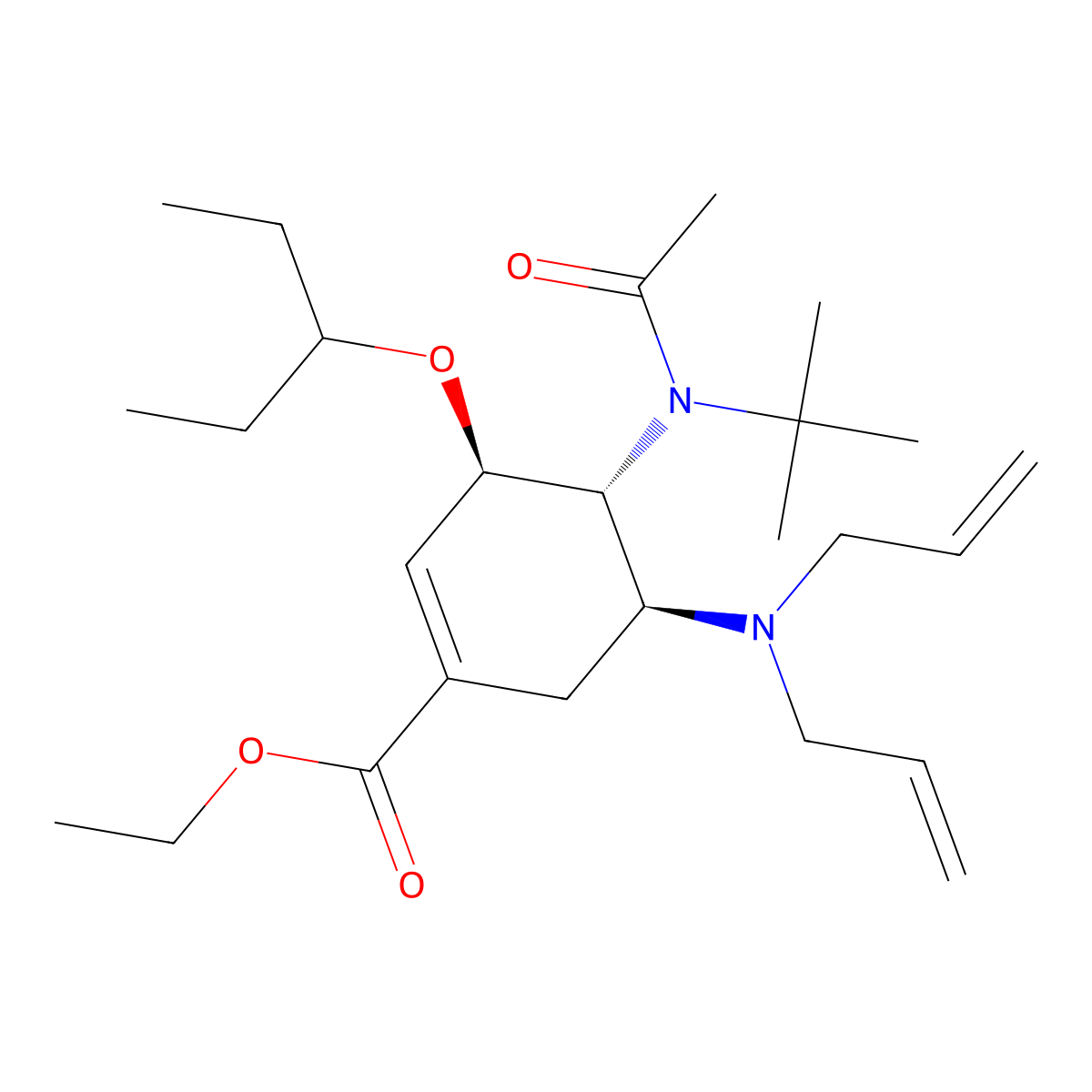 (3R,4r,5s)-ethyl 4-(n-(tert-butyl)acetamido)-5-(diallylamino)-3-(pentan-3-yloxy)cyclohex-1-enecarboxylate molecular structure, CAS 651324-07-1