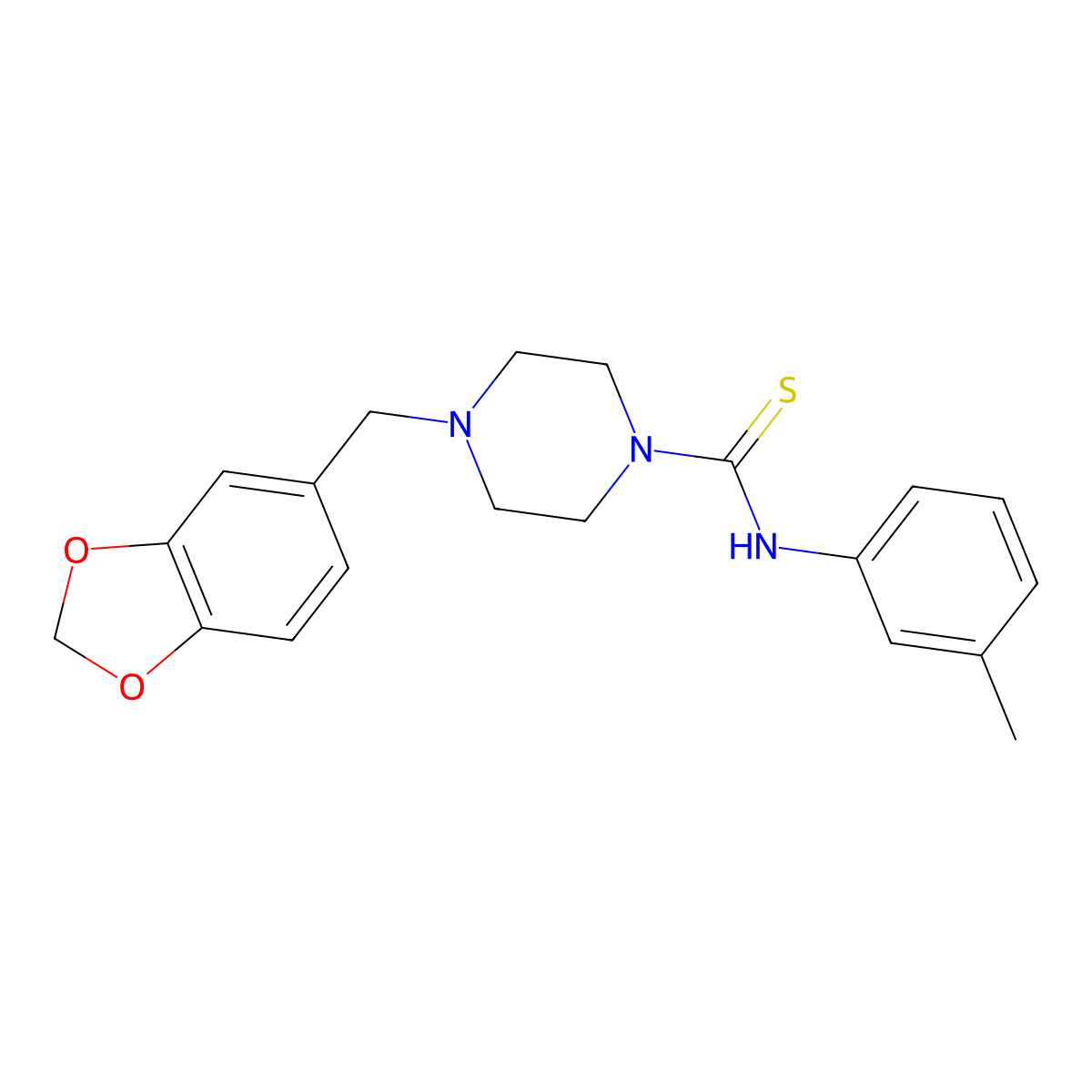 4-(1,3-benzodioxol-5-ylmethyl)-N-(3-methylphenyl)piperazine-1-carbothioamide molecular structure, CAS 6514-84-7