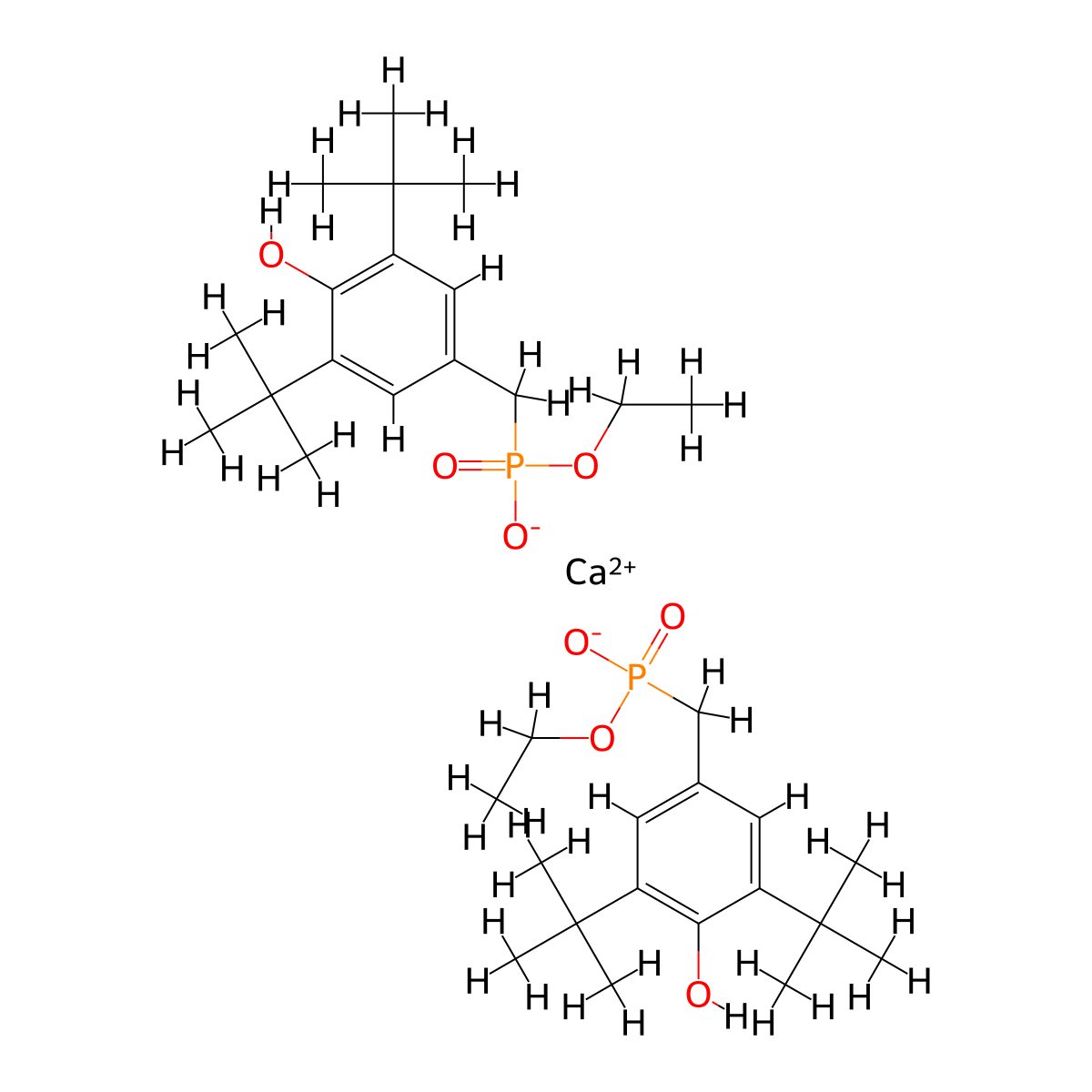 Calcium bis(ethyl 3,5-di-tert-butyl-4-hydroxybenzylphosphonate) molecular structure, CAS 65140-91-2