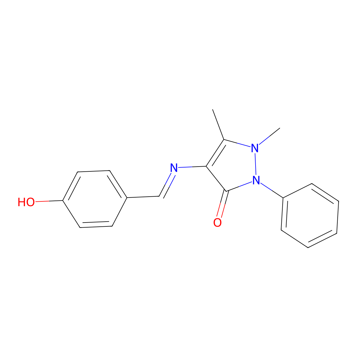 2,3-Dimethyl-4-(4-hydroxybenzylideneamino)-1-phenyl-3-pyrazolin-5-one molecular structure, CAS 65144-69-6