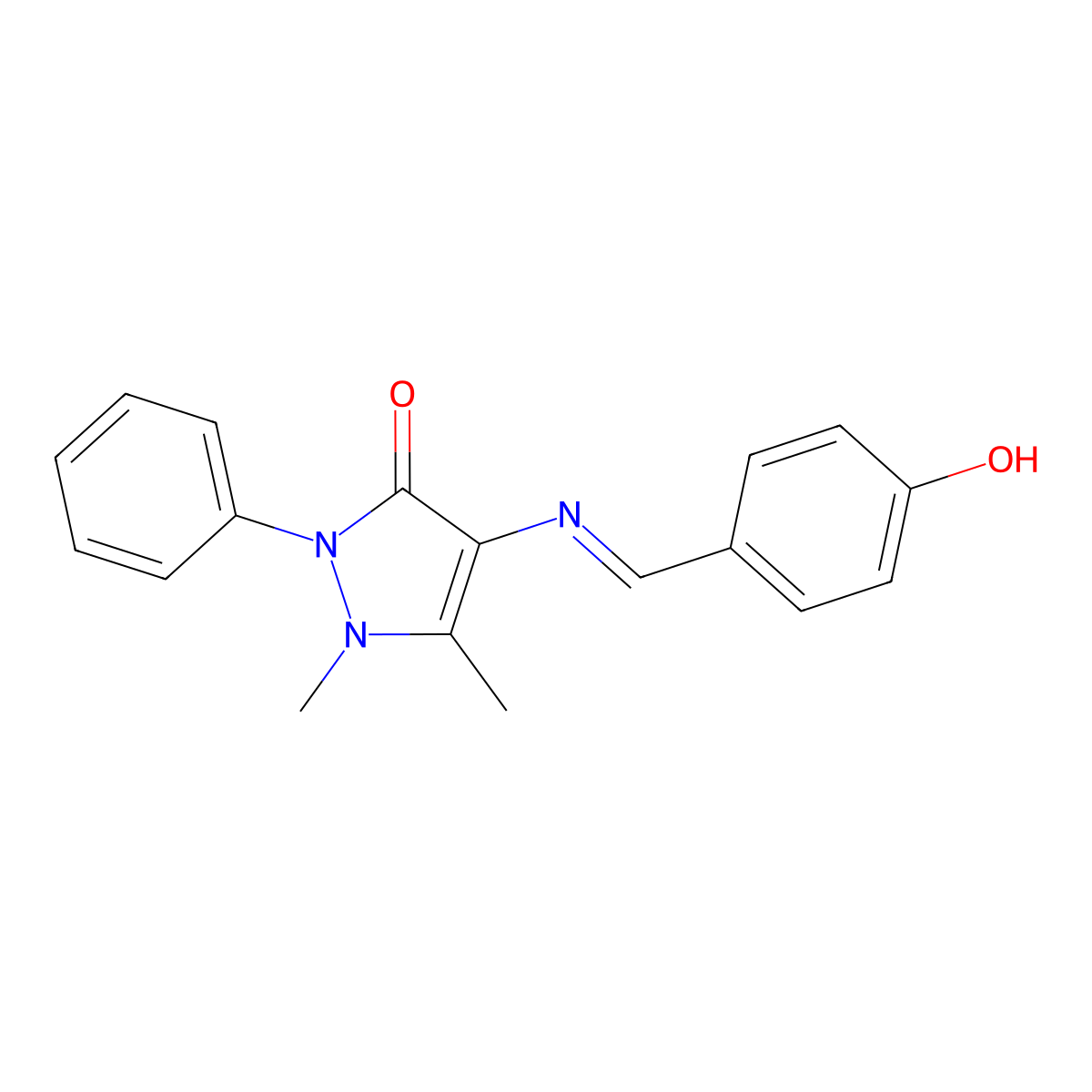 2,3-Dimethyl-4-(4-hydroxybenzylideneamino)-1-phenyl-3-pyrazolin-5-one molecular structure, CAS 65144-69-6