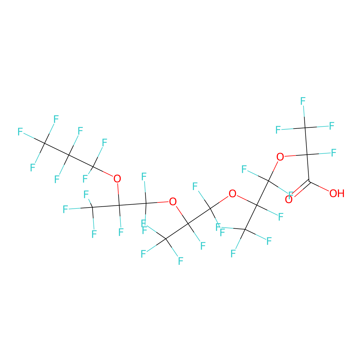Perfluoro-2,5,8,11-tetramethyl-3,6,9,12-tetraoxapentadecanoic acid molecular structure, CAS 65150-95-0