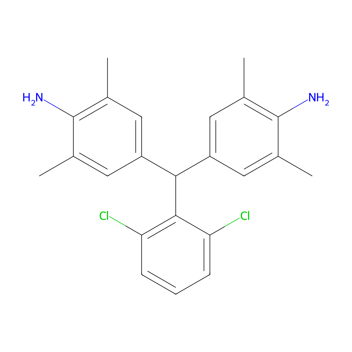 Benzenamine, 4,4'-((2,6-dichlorophenyl)methylene)bis(2,6-dimethyl- molecular structure, CAS 65151-59-9