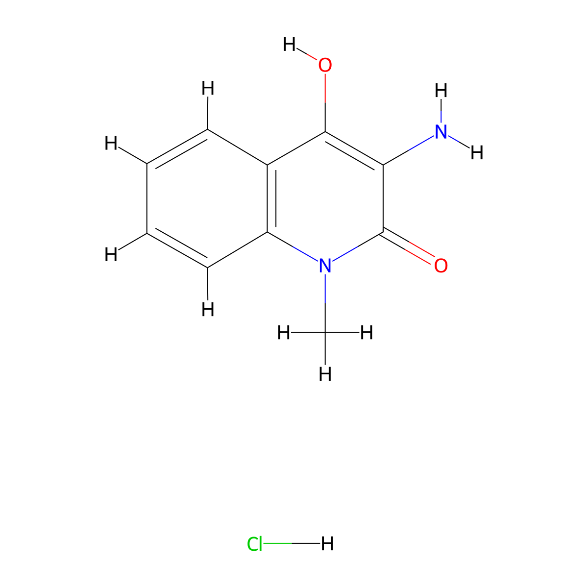 3-amino-4-hydroxy-1-methylquinolin-2(1H)-one hydrochloride molecular structure, CAS 65161-70-8
