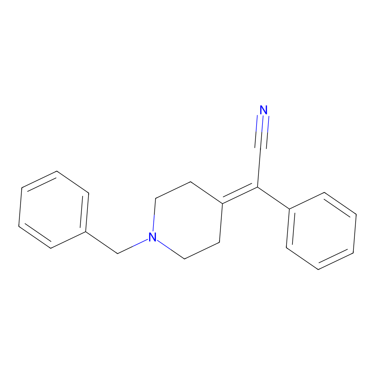 2-(1-Benzylpiperidin-4-ylidene)-2-phenylacetonitrile molecular structure, CAS 6517-69-7
