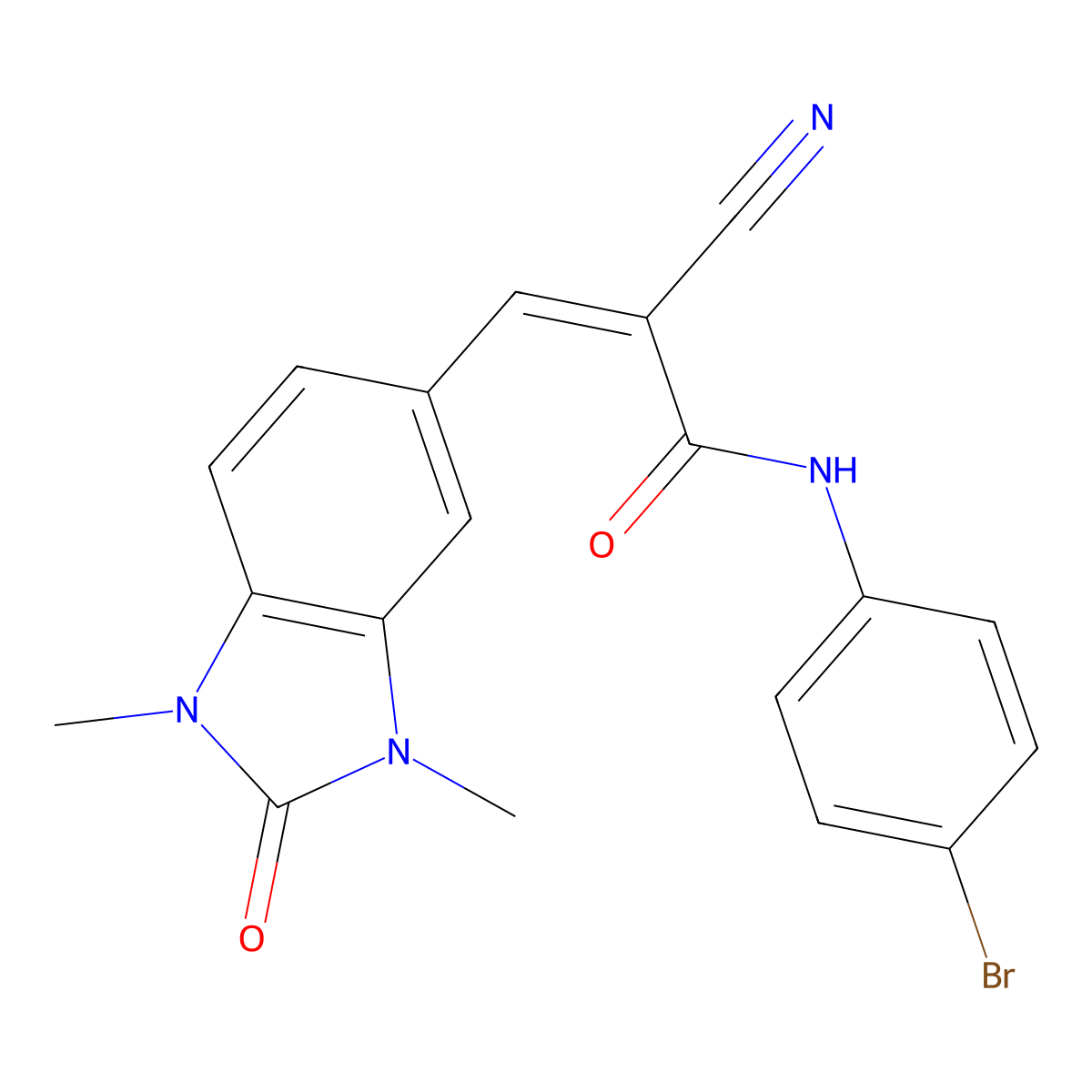 N-(4-bromophenyl)-2-cyano-3-(1,3-dimethyl-2-oxo-benzoimidazol-5-yl)prop-2-enamide molecular structure, CAS 6517-75-5