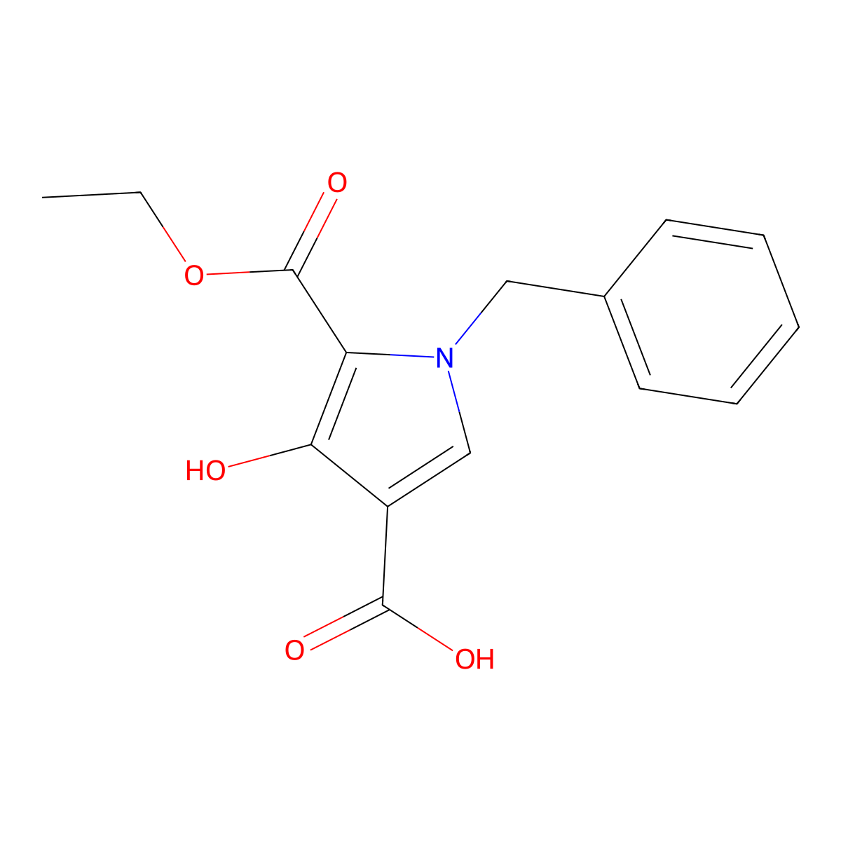1-benzyl-5-(ethoxycarbonyl)-4-hydroxy-1H-pyrrole-3-carboxylic acid molecular structure, CAS 65171-83-7