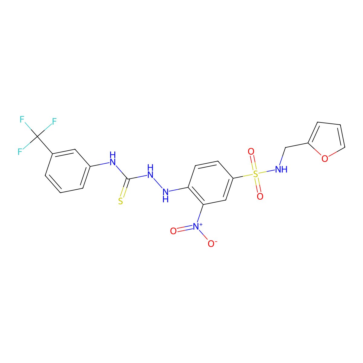 1-[4-(Furan-2-ylmethylsulfamoyl)-2-nitroanilino]-3-[3-(trifluoromethyl)phenyl]thiourea molecular structure, CAS 651717-67-8