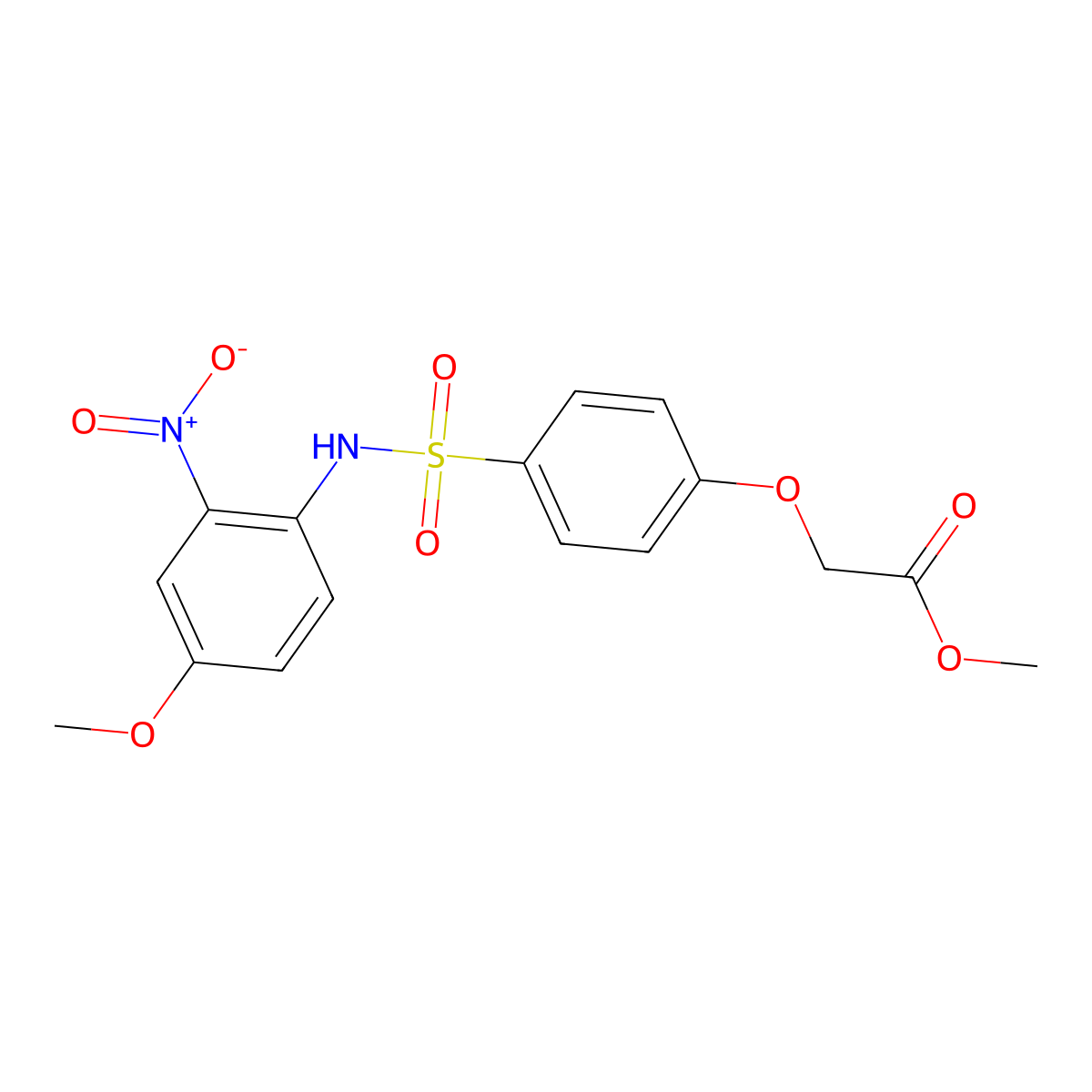 Methyl (4-{[(4-Methoxy-2-nitrophenyl)amino]sulfonyl}phenoxy)acetate molecular structure, CAS 651729-58-7