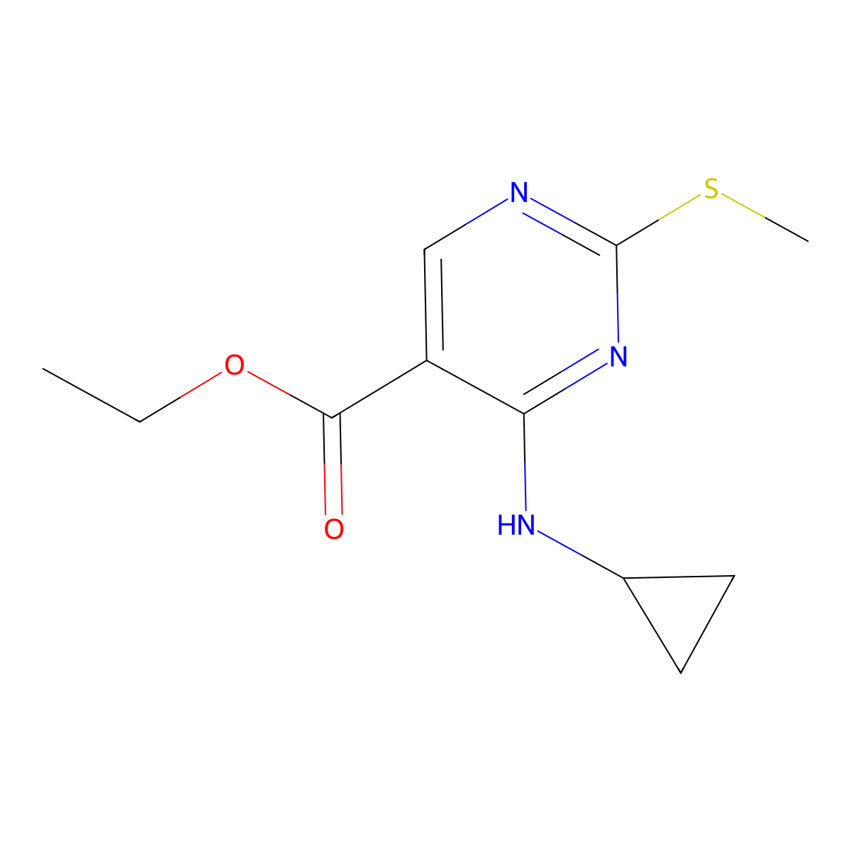 Ethyl 4-(cyclopropylamino)-2-(methylthio)pyrimidine-5-carboxylate molecular structure, CAS 651734-65-5