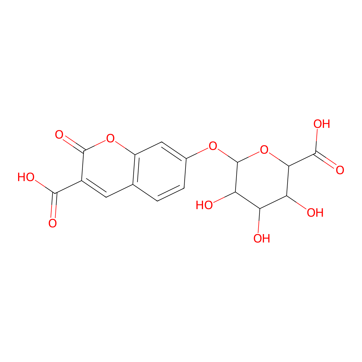 7-(((2S,3R,4S,5S,6S)-6-Carboxy-3,4,5-trihydroxytetrahydro-2H-pyran-2-yl)oxy)-2-oxo-2H-chromene-3-carboxylic acid molecular structure, CAS 651740-66-8