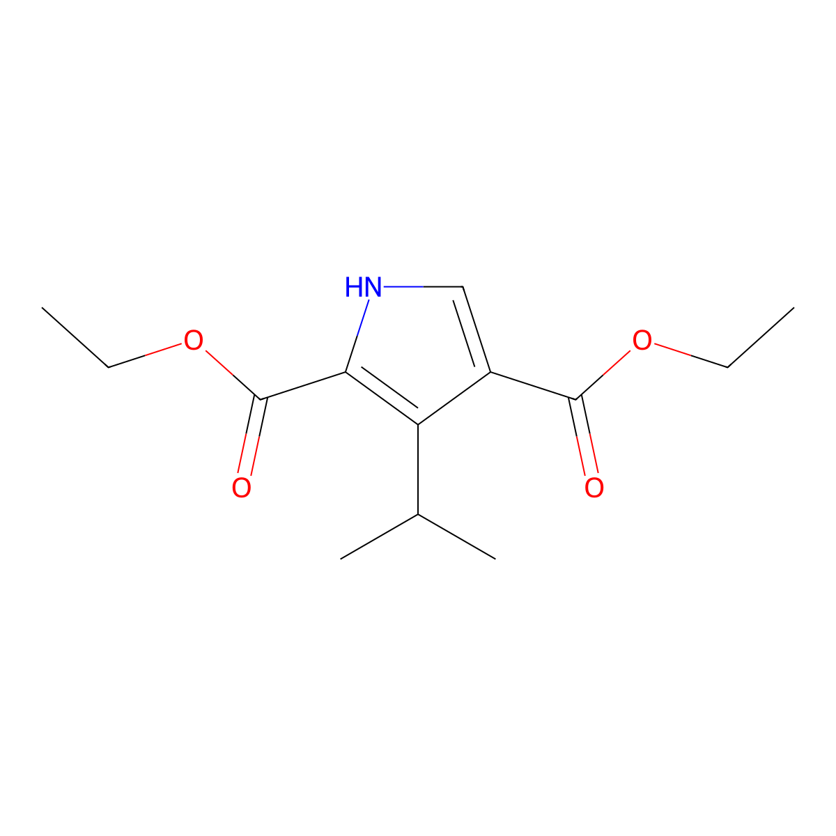 Diethyl 3-(propan-2-yl)-1H-pyrrole-2,4-dicarboxylate molecular structure, CAS 651744-38-6