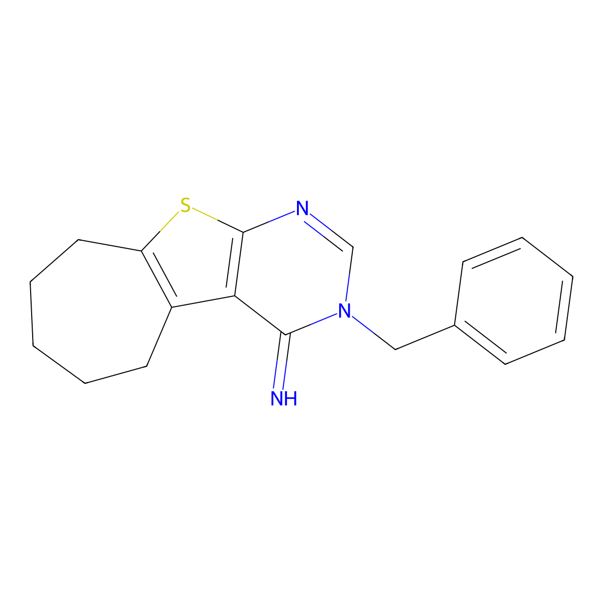 3-benzyl-3,5,6,7,8,9-hexahydro-4H-cyclohepta[4,5]thieno[2,3-d]pyrimidin-4-imine molecular structure, CAS 6518-89-4