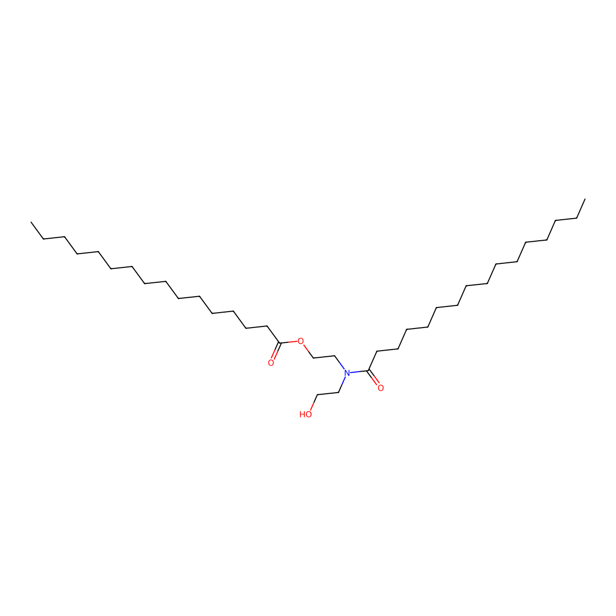Hexadecanoic acid, 2-((2-hydroxyethyl)(1-oxohexadecyl)amino)ethyl ester molecular structure, CAS 65186-10-9