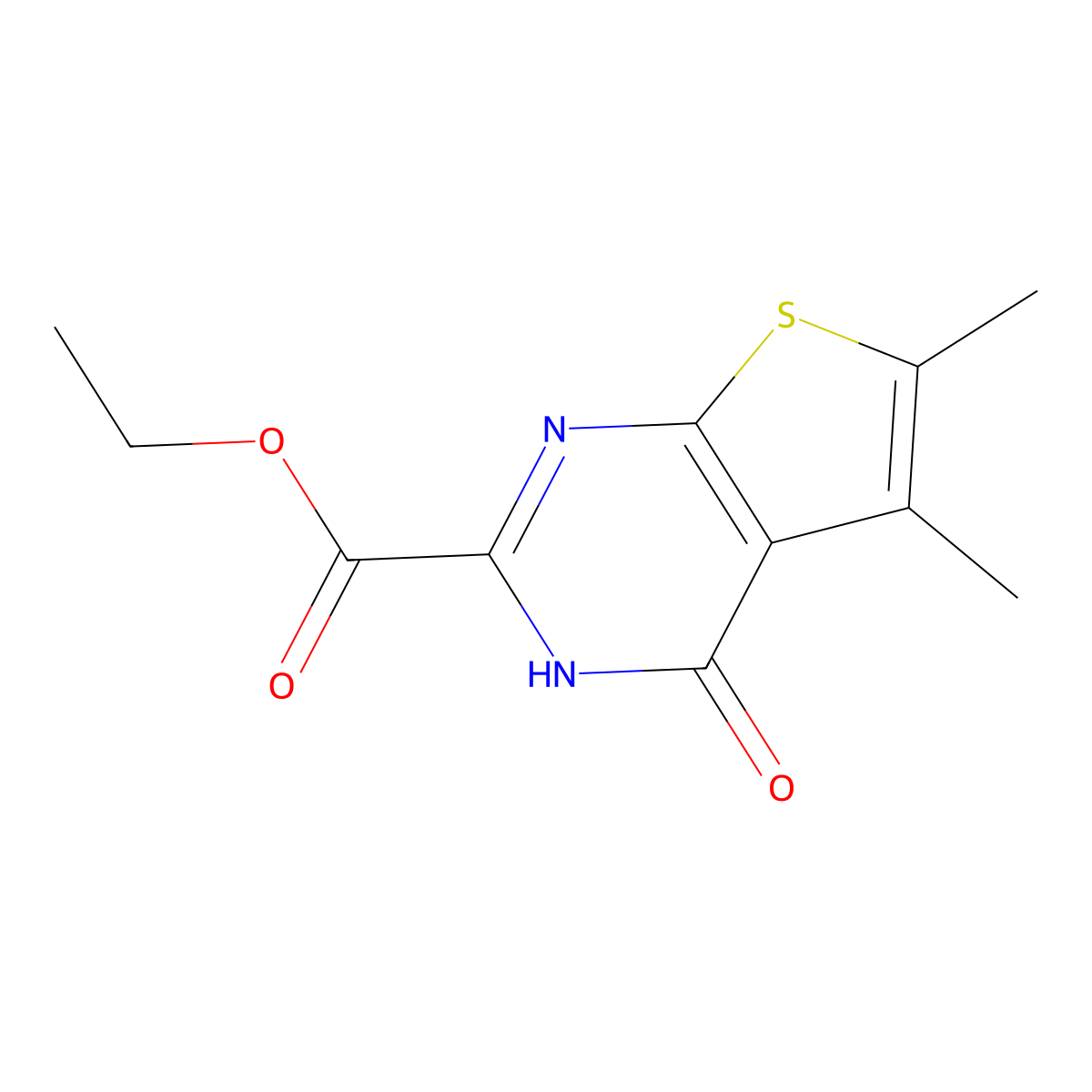 Ethyl 5,6-dimethyl-4-oxo-3,4-dihydrothieno[2,3-d]pyrimidine-2-carboxylate molecular structure, CAS 65191-22-2