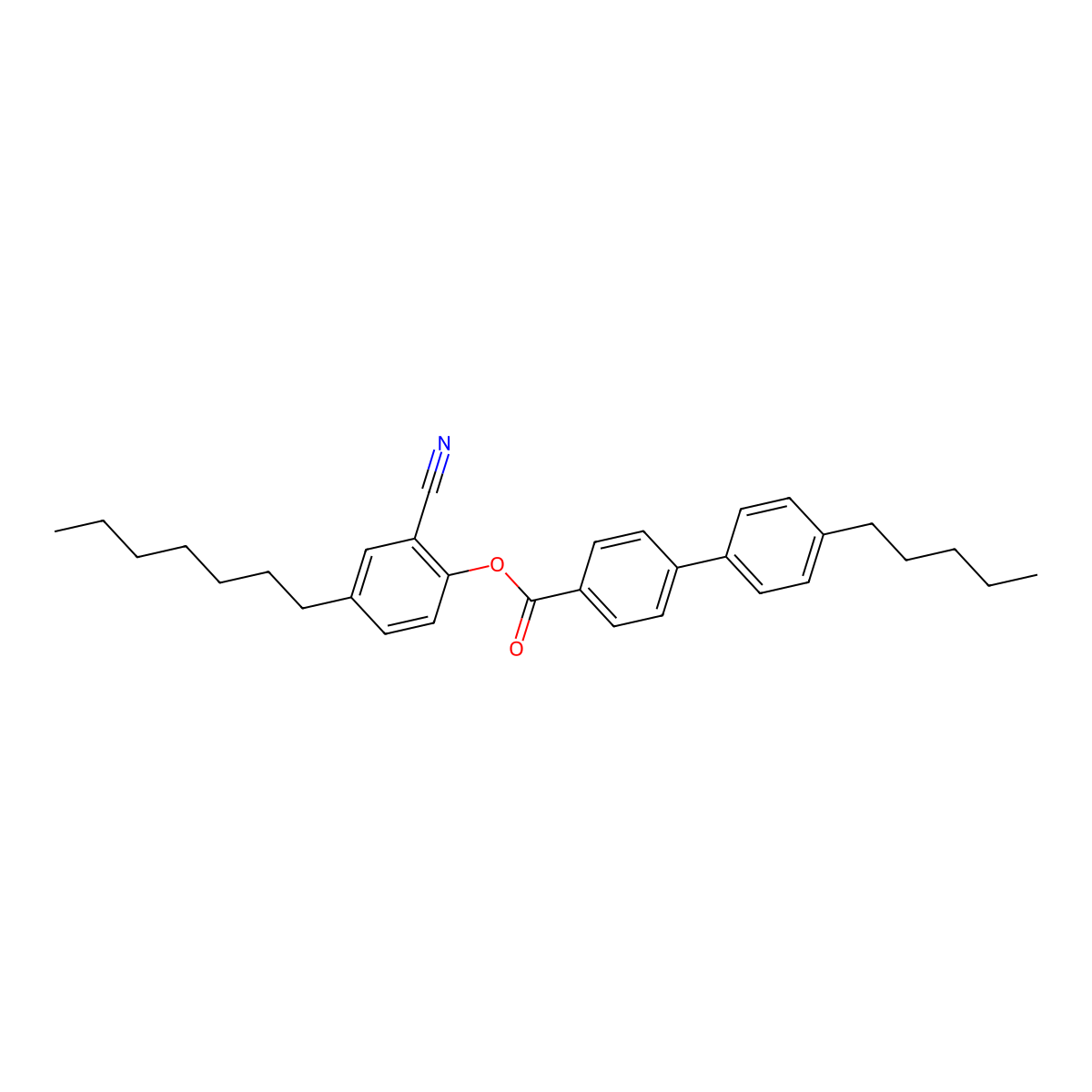 [1,1'-Biphenyl]-4-carboxylic acid, 4'-pentyl-, 2-cyano-4-heptylphenyl ester molecular structure, CAS 65195-04-2