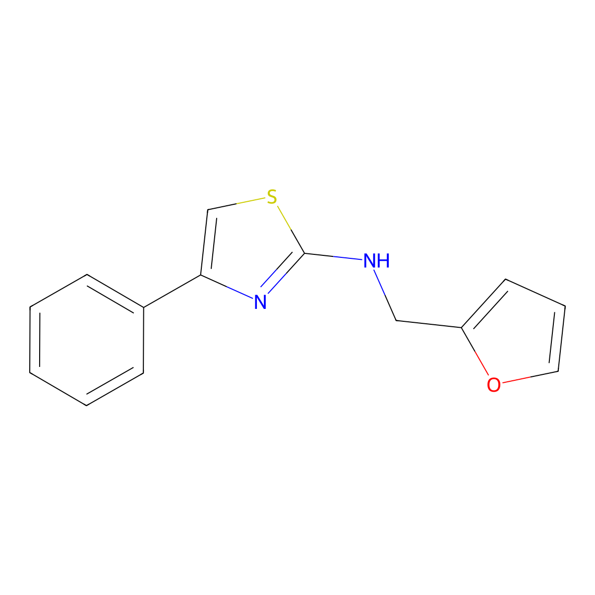 N-[(furan-2-yl)methyl]-4-phenyl-1,3-thiazol-2-amine molecular structure, CAS 6520-21-4