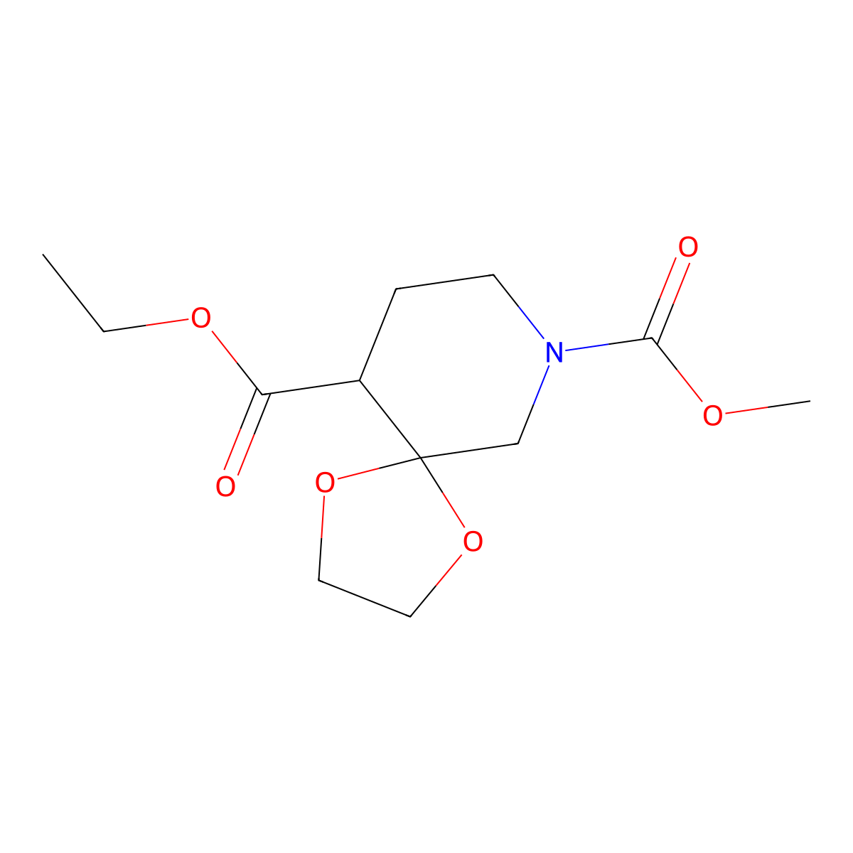 10-Ethyl 7-methyl 1,4-dioxa-7-azaspiro(4.5)decane-7,10-dicarboxylate molecular structure, CAS 65202-60-0