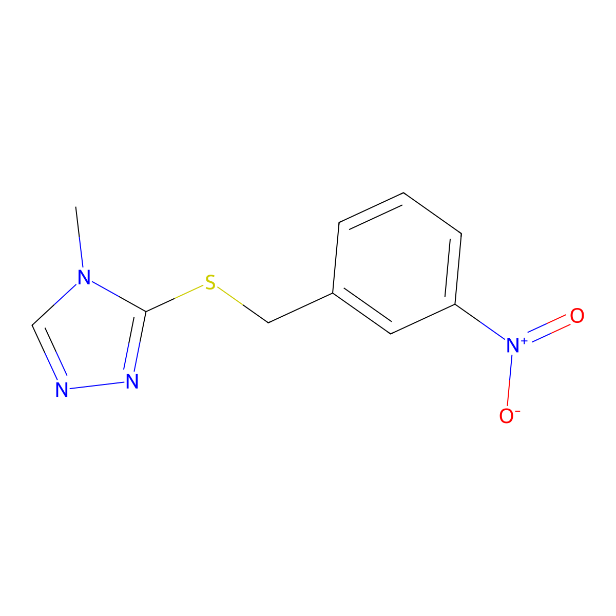 4-Methyl-3-[(3-nitrophenyl)methylthio]-1,2,4-triazole molecular structure, CAS 6521-61-5