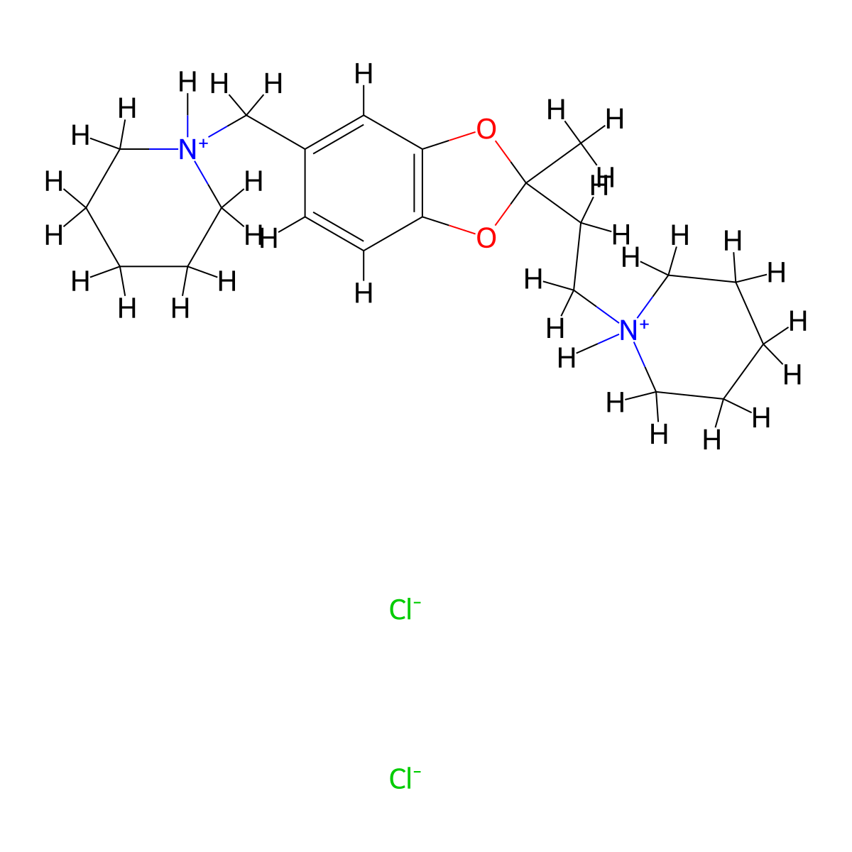 1,3-Benzodioxole, 2-methyl-2-(2-piperidinoethyl)-5-(piperidinomethyl)-, dihydrochloride, hemihydrate molecular structure, CAS 65210-34-6