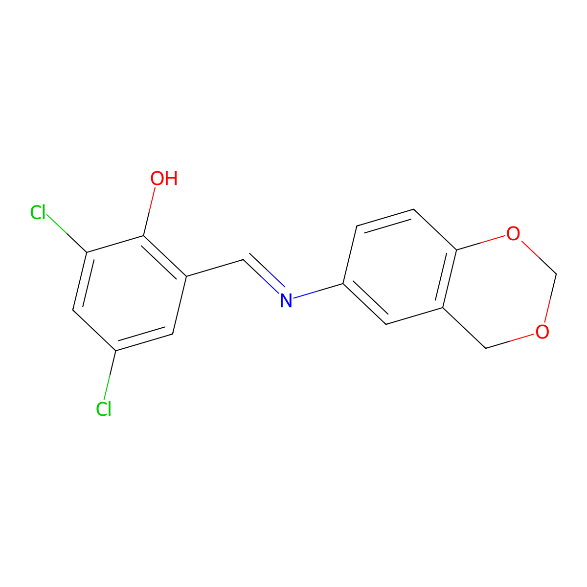 2-(4H-1,3-benzodioxin-6-yliminomethyl)-4,6-dichlorophenol molecular structure, CAS 652129-89-0