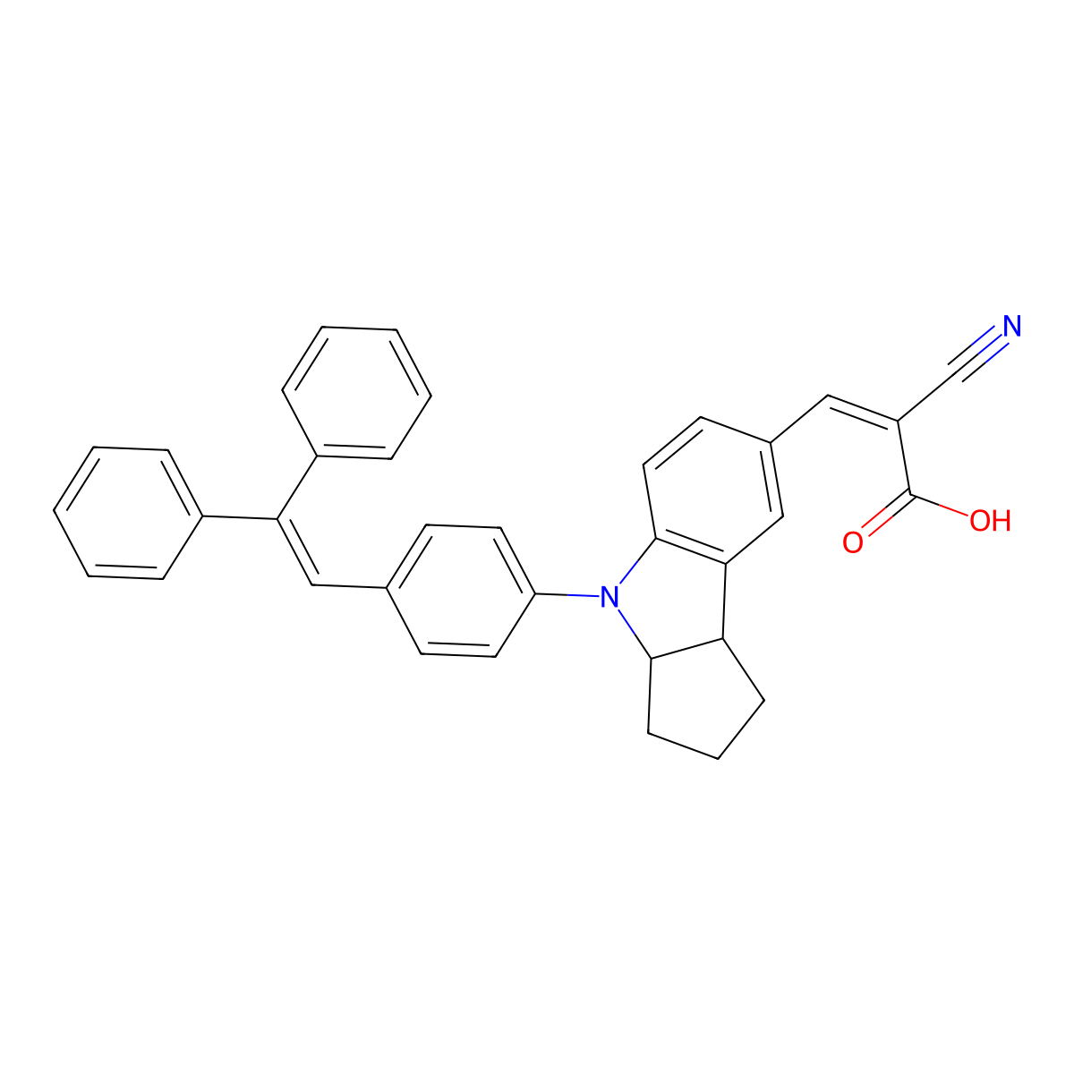 (E)-2-Cyano-3-(4-(4-(2,2-diphenylvinyl)phenyl)-1,2,3,3a,4,8b-hexahydrocyclopenta[b]indol-7-yl)acrylic acid molecular structure, CAS 652145-29-4