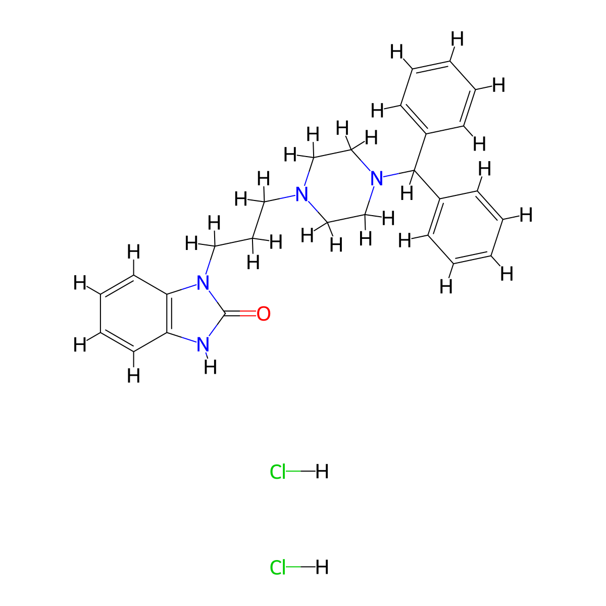 1-(3-(4-Benzhydrylpiperazin-1-yl)propyl)-1,3-dihydro-2H-benzo[d]imidazol-2-one dihydrochloride molecular structure, CAS 65215-19-2