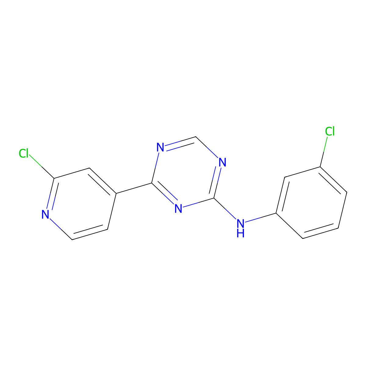 N-(3-chlorophenyl)-4-(2-chloropyridin-4-yl)-1,3,5-triazin-2-amine molecular structure, CAS 652153-37-2