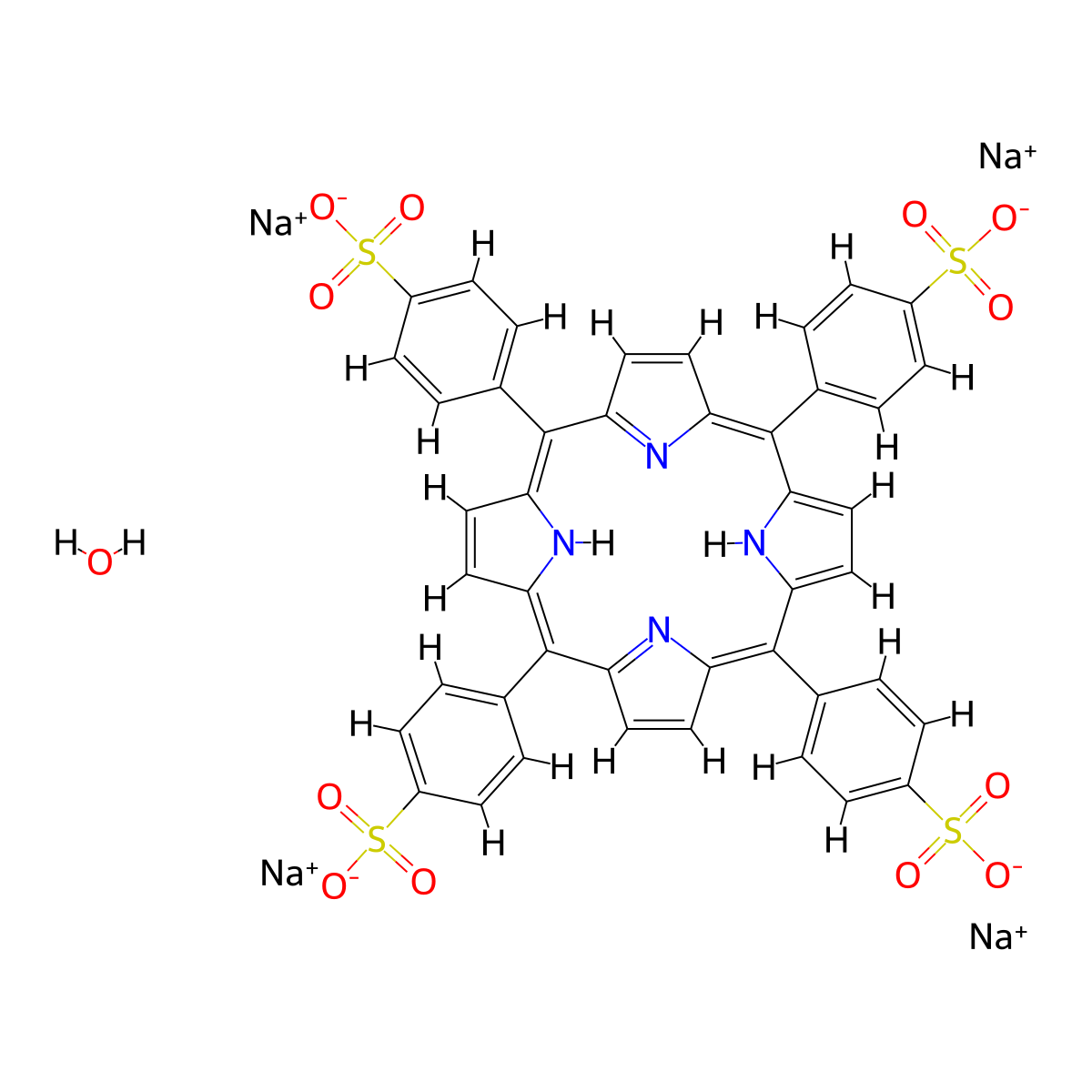 4,4',4'',4'''-(Porphine-5,10,15,20-tetrayl)tetrakis(benzenesulfonic acid)tetrasodium salt xhydrate molecular structure, CAS 652154-11-5