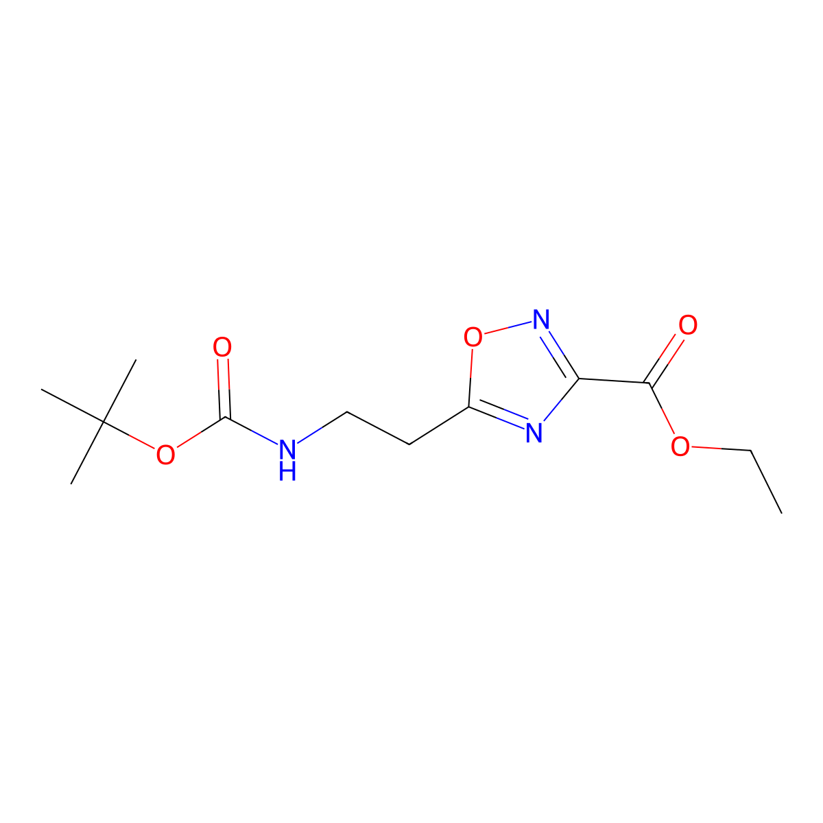 Ethyl 5-(2-(tert-butoxycarbonylamino)ethyl)-1,2,4-oxadiazole-3-carboxylate molecular structure, CAS 652158-82-2