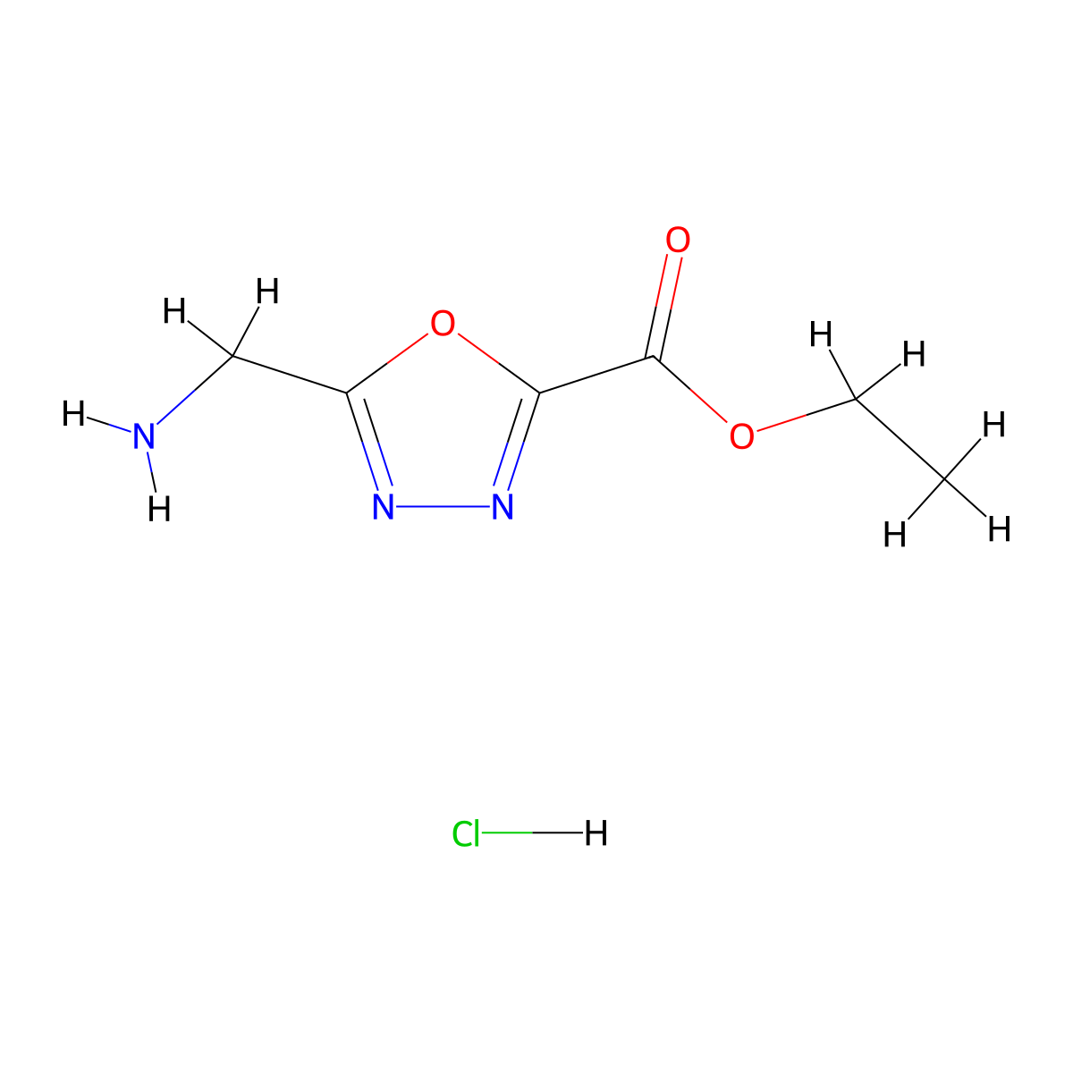 Ethyl 5-(aminomethyl)-1,3,4-oxadiazole-2-carboxylate hydrochloride molecular structure, CAS 652158-84-4