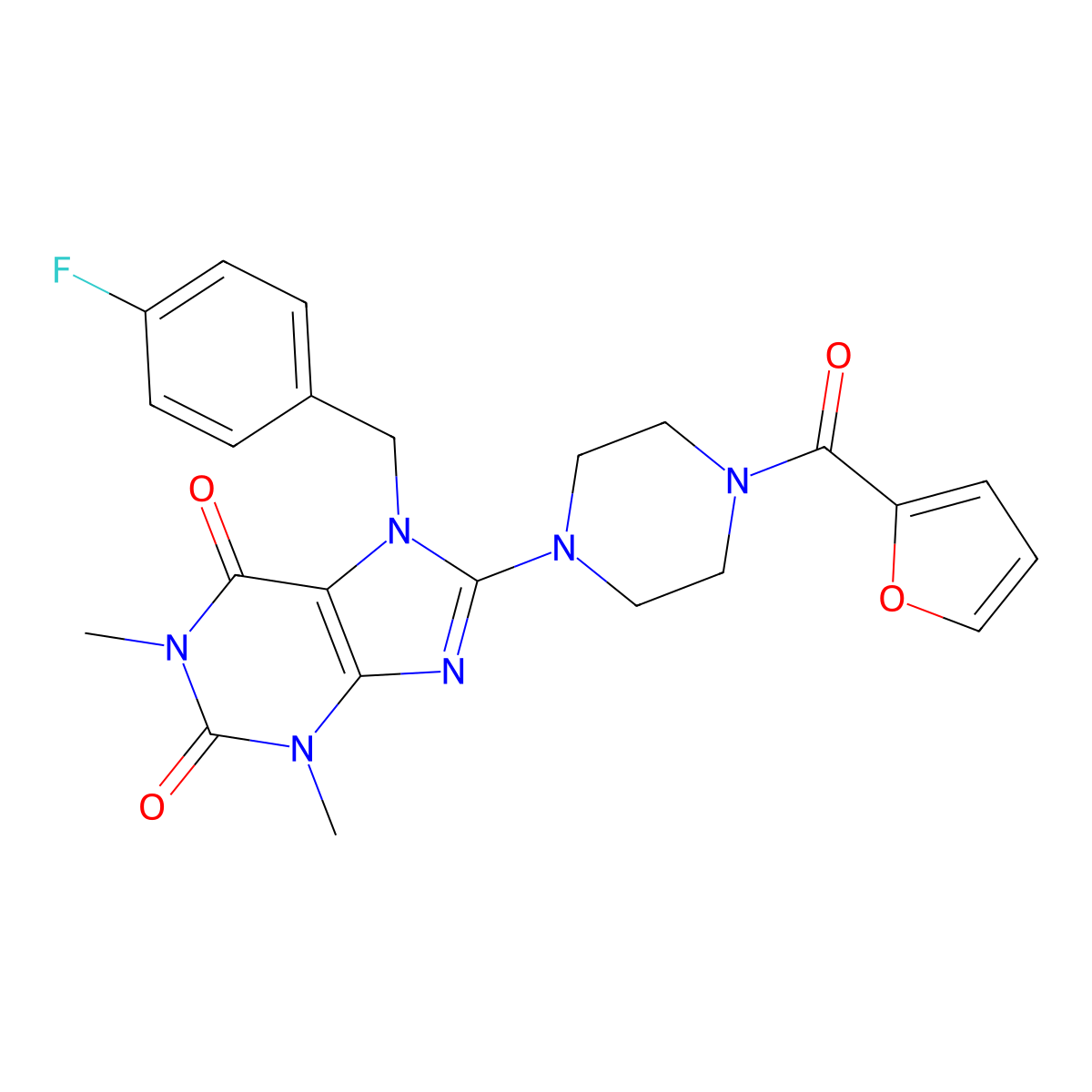 7-(4-fluorobenzyl)-8-[4-(furan-2-ylcarbonyl)piperazin-1-yl]-1,3-dimethyl-3,7-dihydro-1H-purine-2,6-dione molecular structure, CAS 652165-40-7