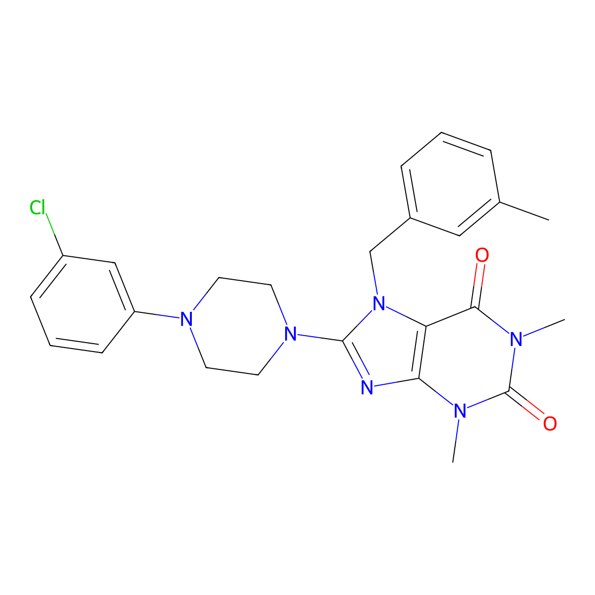 8-[4-(3-Chlorophenyl)piperazin-1-yl]-1,3-dimethyl-7-[(3-methylphenyl)methyl]purine-2,6-dione molecular structure, CAS 652167-83-4